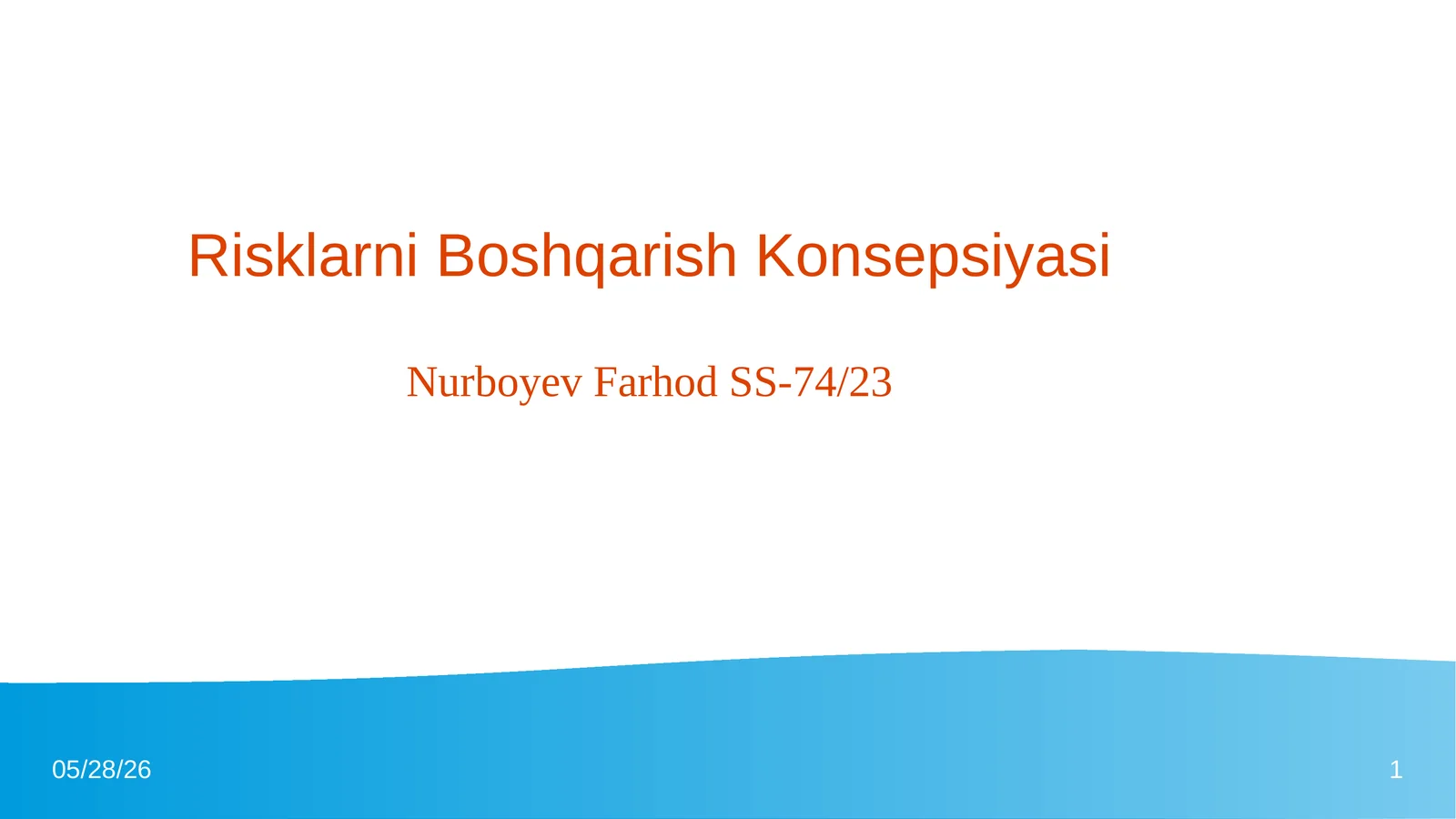 Risklarni Boshqarish Konsepsiyasi