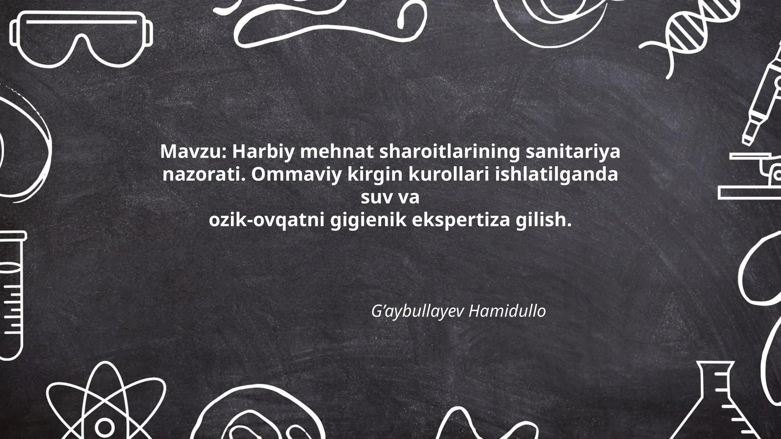 Harbiy mehnat sharoitlarining sanitariya nazorati. Ommaviy kirgin kurollari ishlatilganda suv va ozik-ovqatni gigienik ekspertiza gilish
