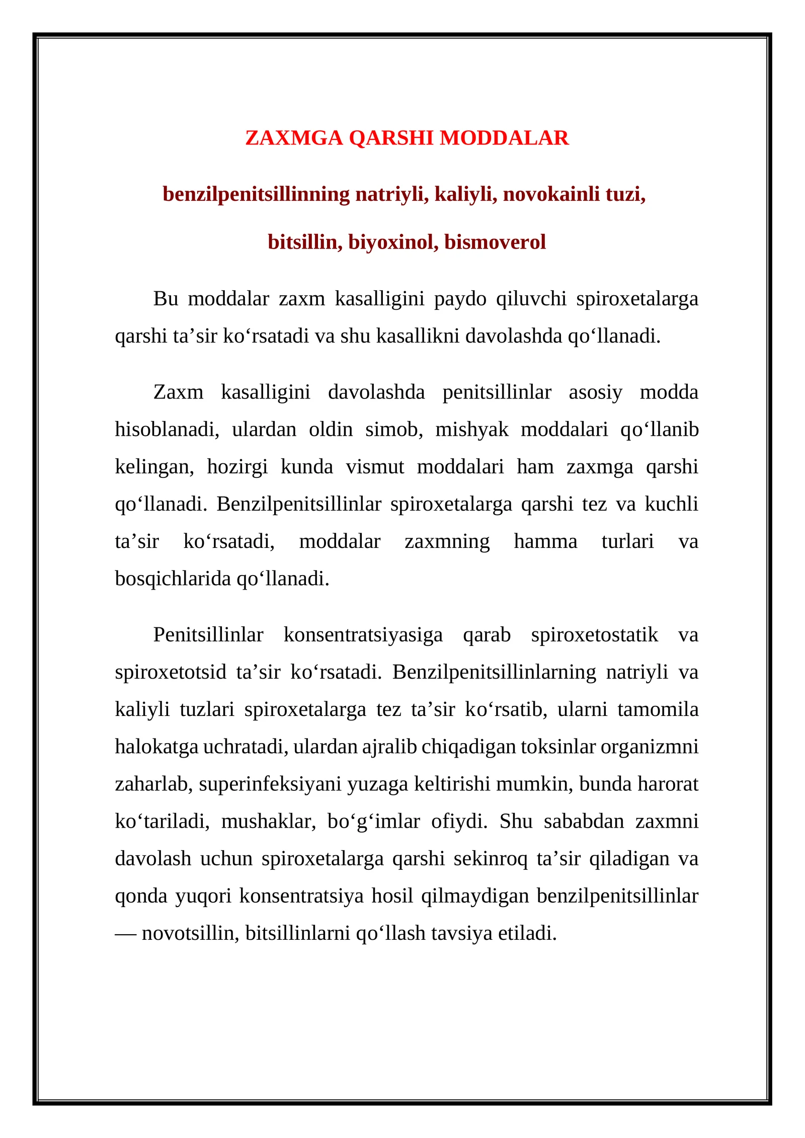 ZAXMGA QARSHI MODDALAR