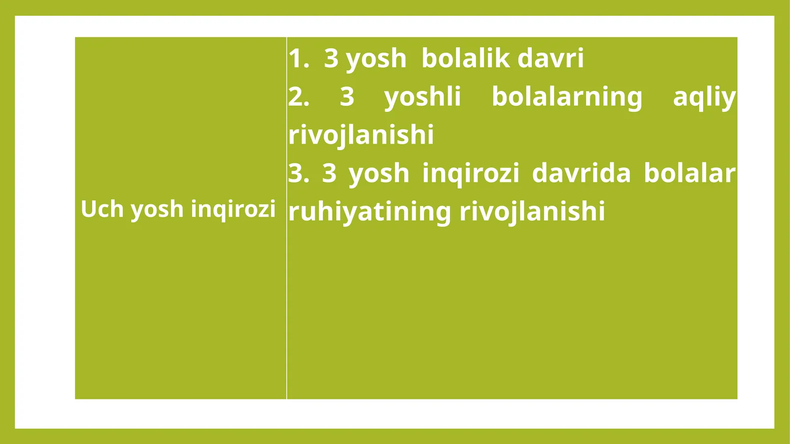 UCH YOSH INQIROZI VA ILK BOLALIK DAVRI