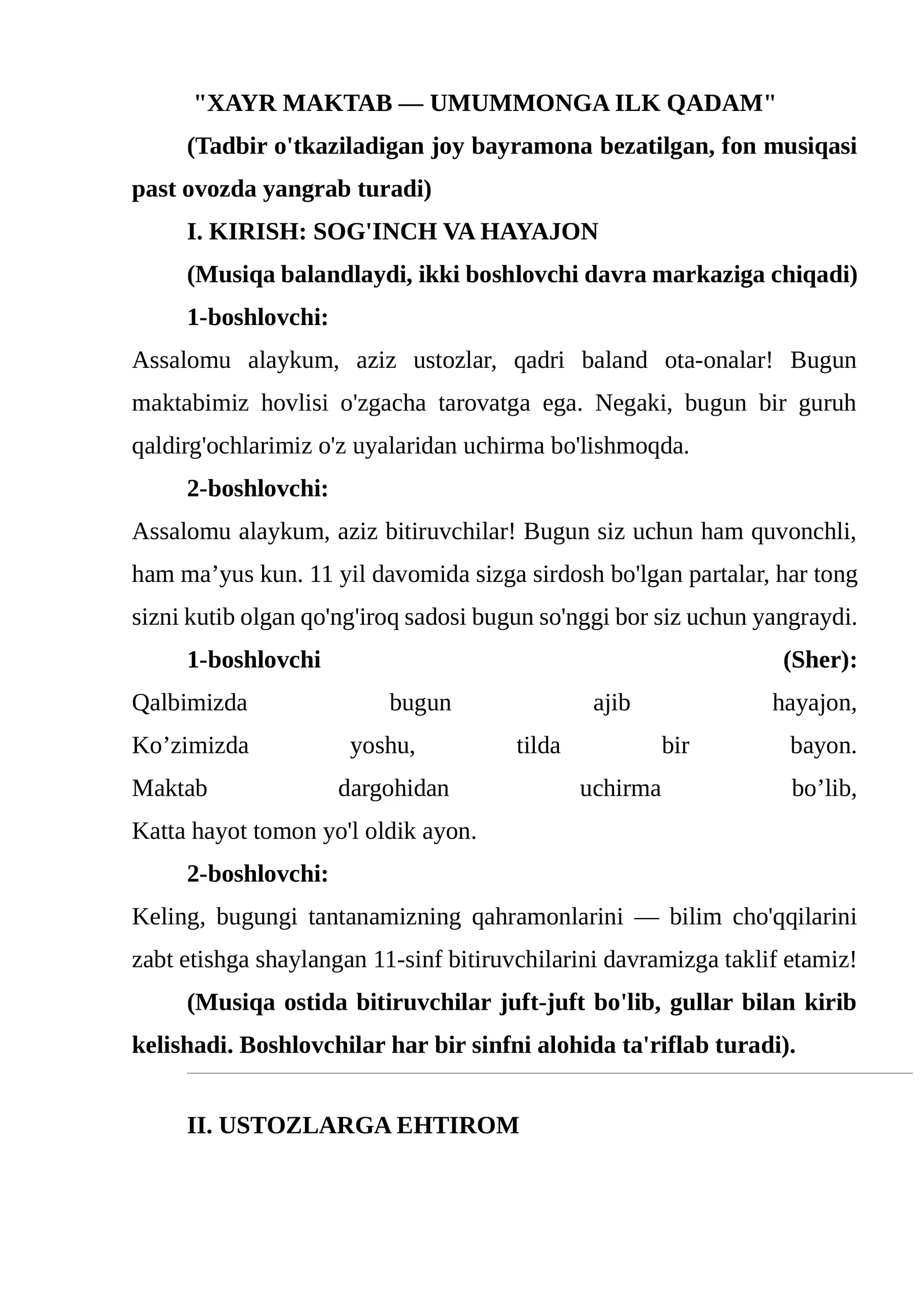 XAYR MAKTAB — UMUMMONGA ILK QADAM