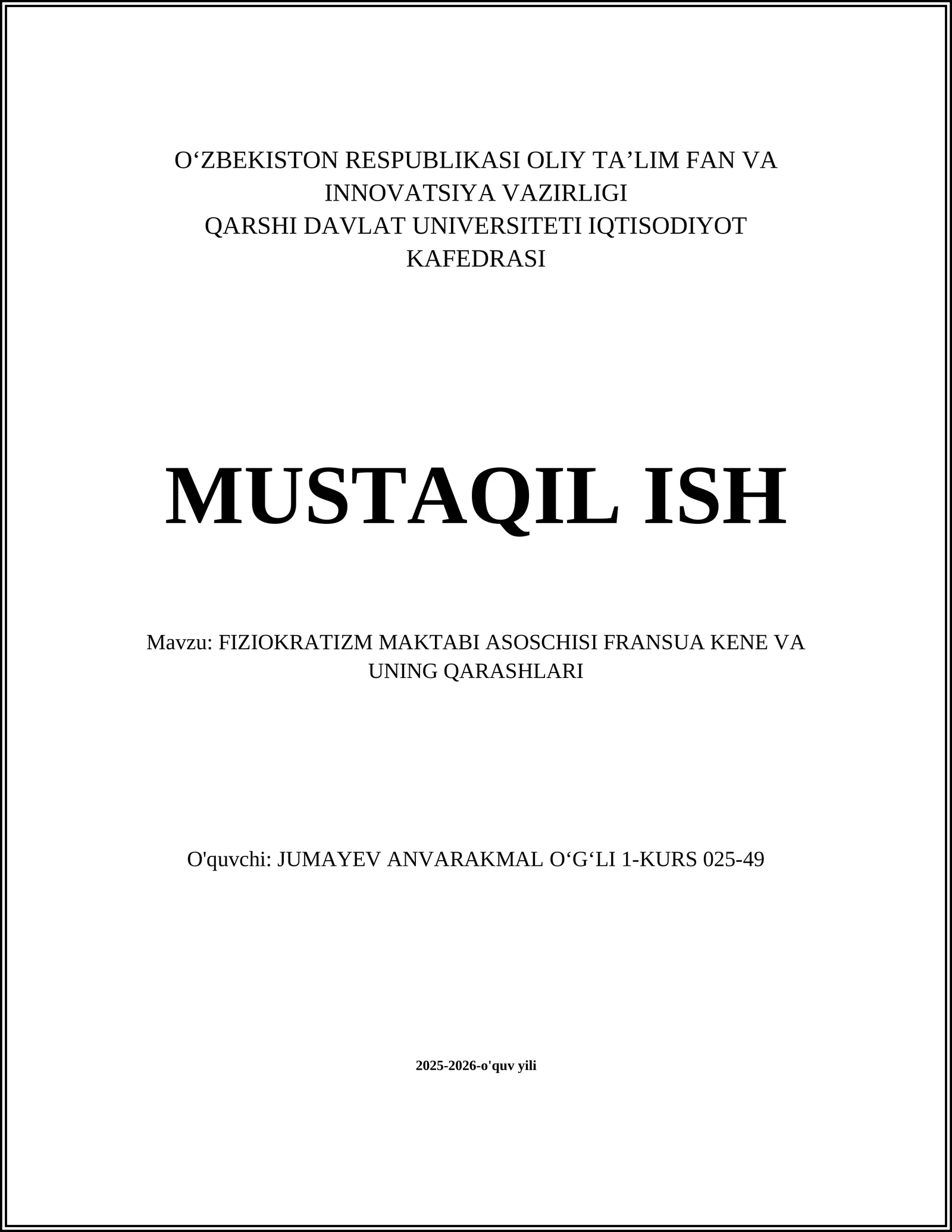 Fransua Kene va uning Qarashlari