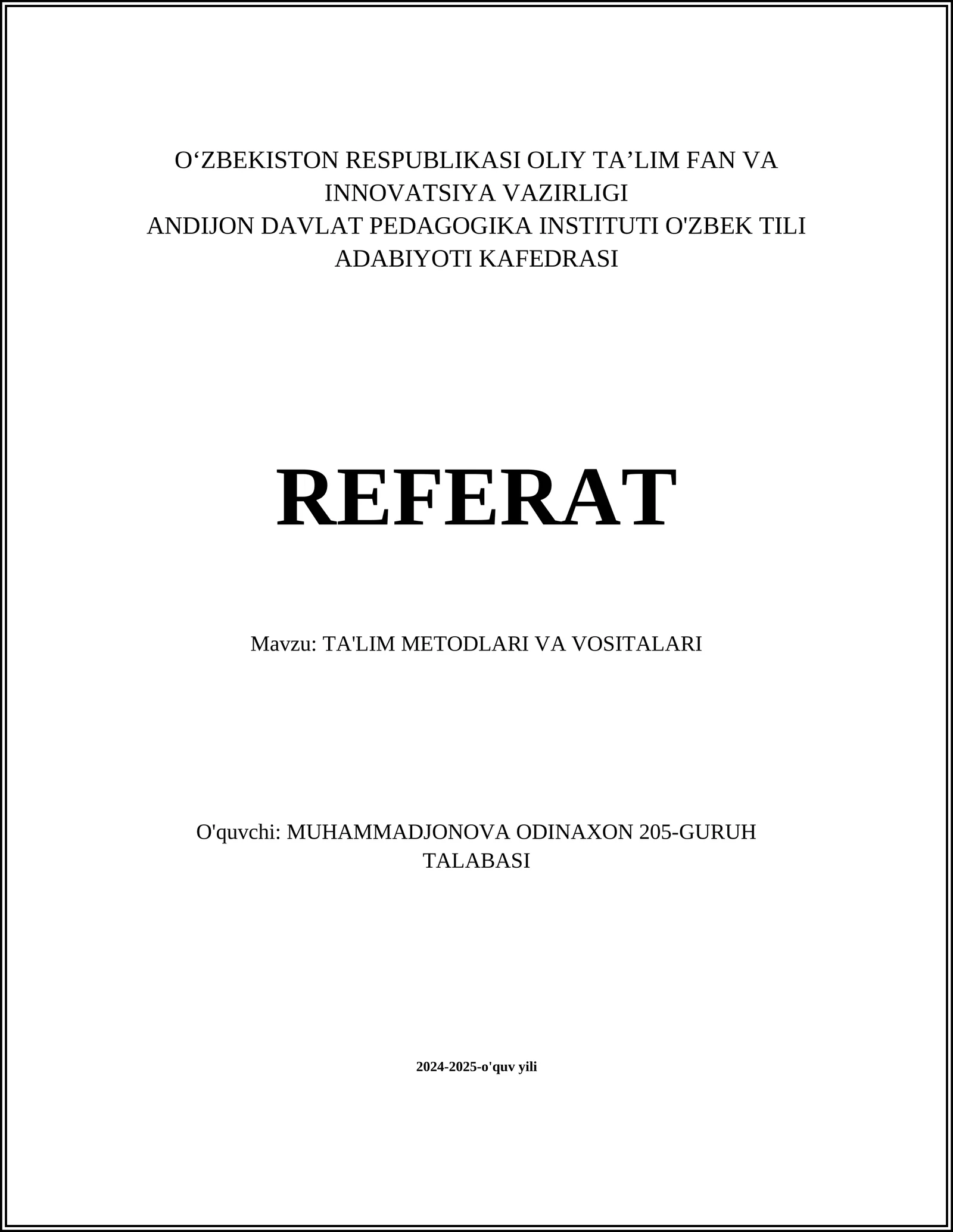 TA'LIM METODLARI VA VOSITALARI