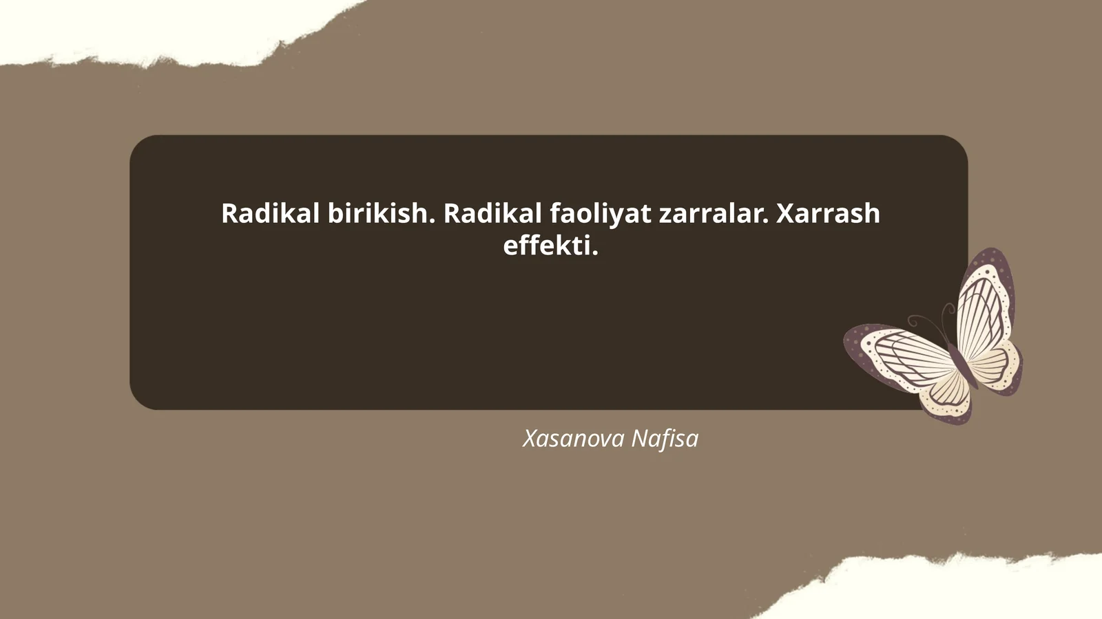 Radikal birikish. Radikal faoliyat zarralar. Xarrash effekti