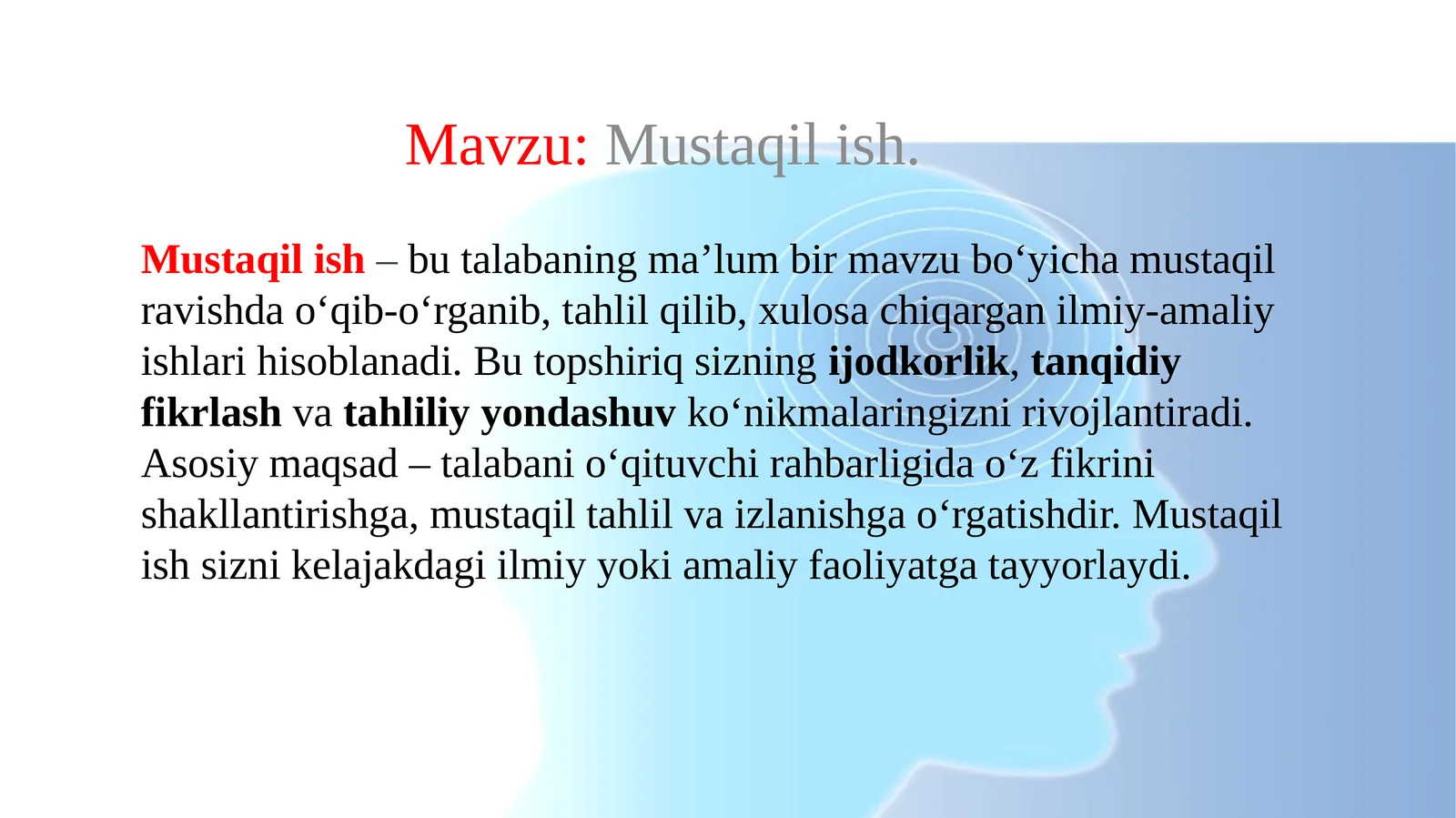 Mustaqil ish tartibi