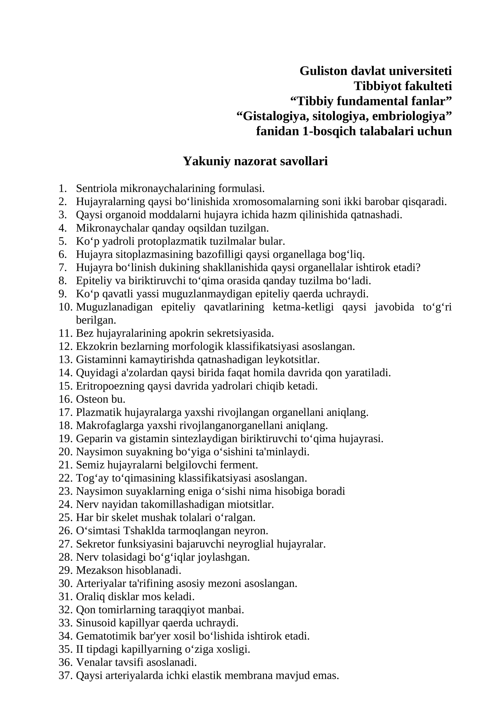 Tibbiyot Fundamental Fanlar - Qisqich talaba