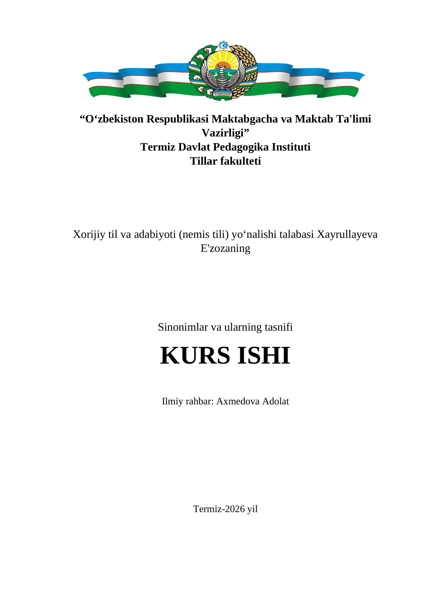 Sinonimlar va ularning tasnifi