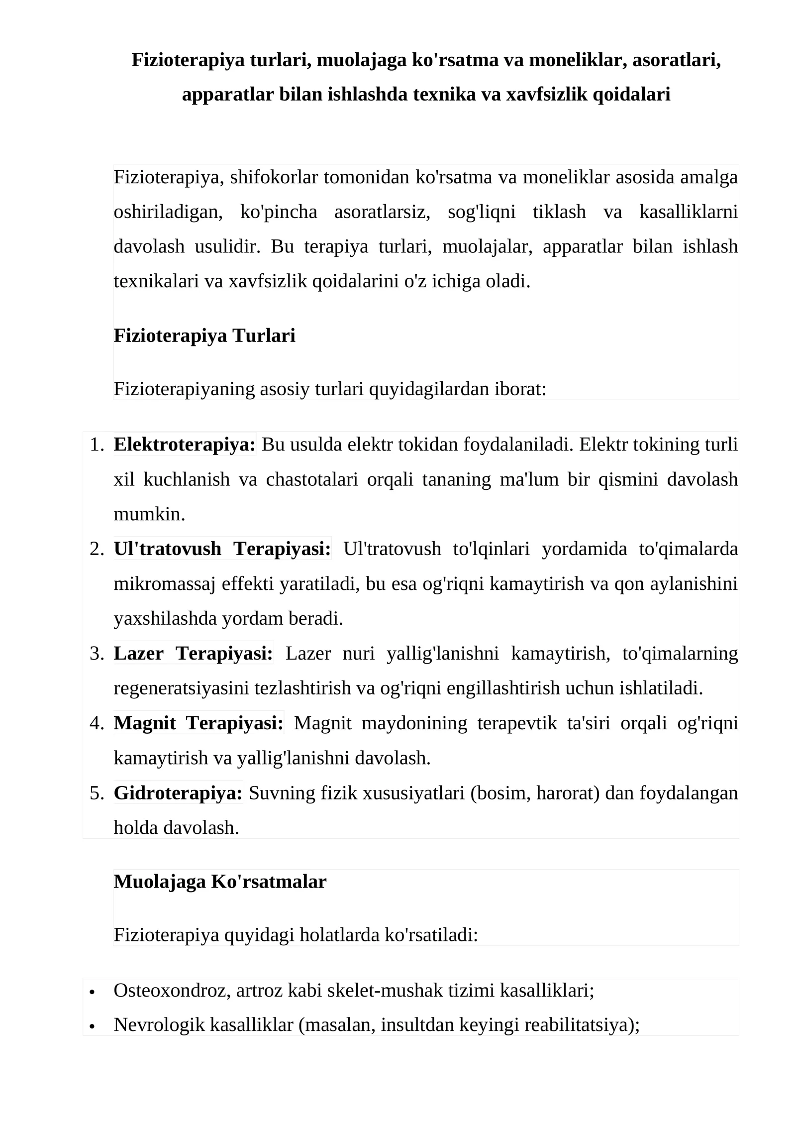 Fizioterapiya Turlari