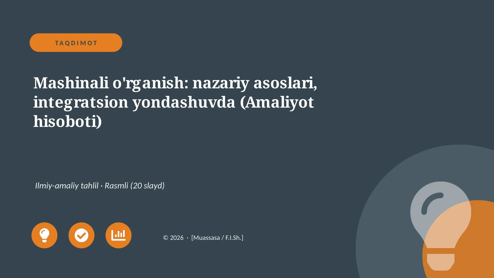 Mashinali o'rganish: nazariy asoslari, integratsion yondashuvda (Amaliyot hisoboti)