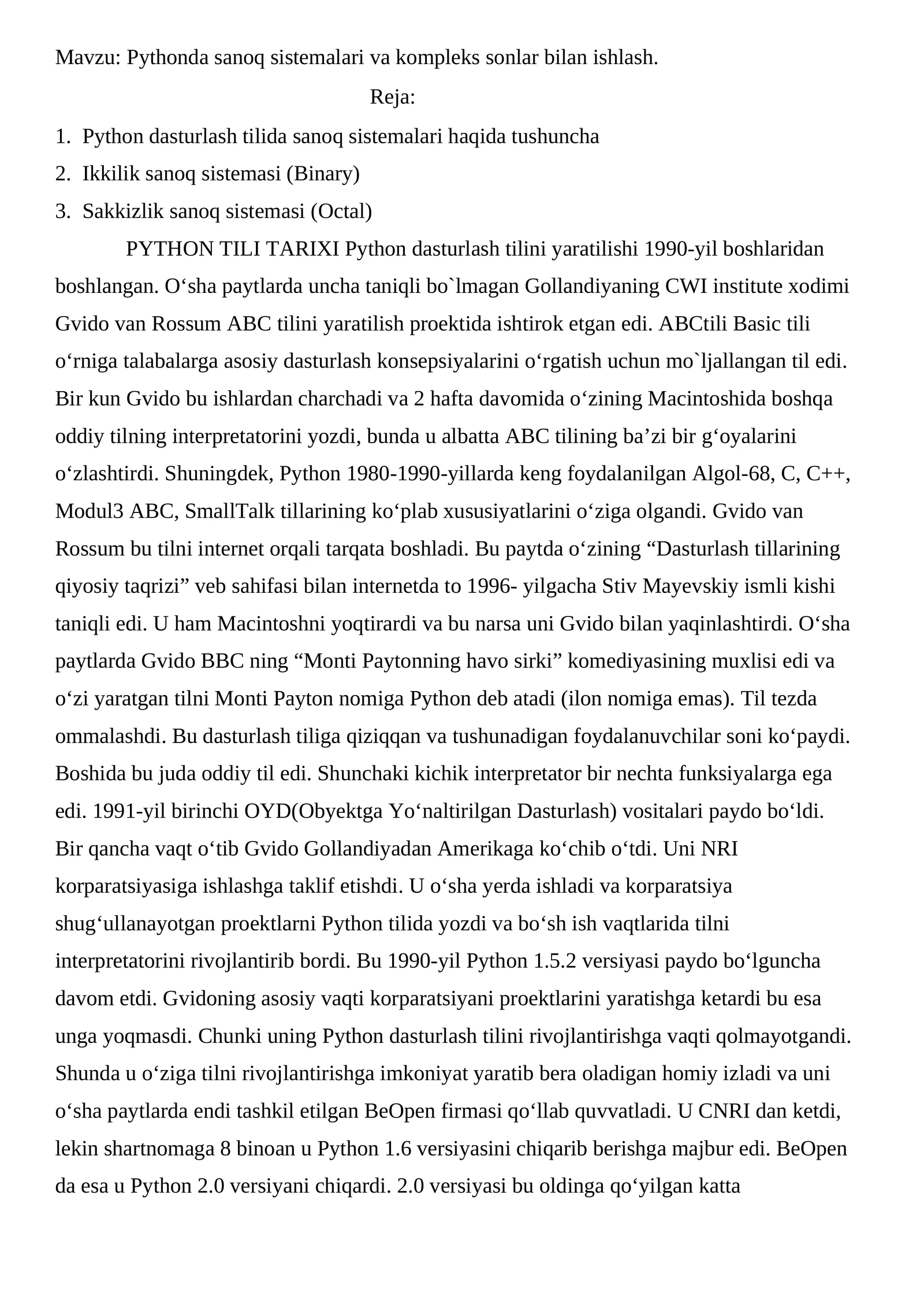 Pythonda sanoq sistemalari va kompleks sonlar bilan ishlash