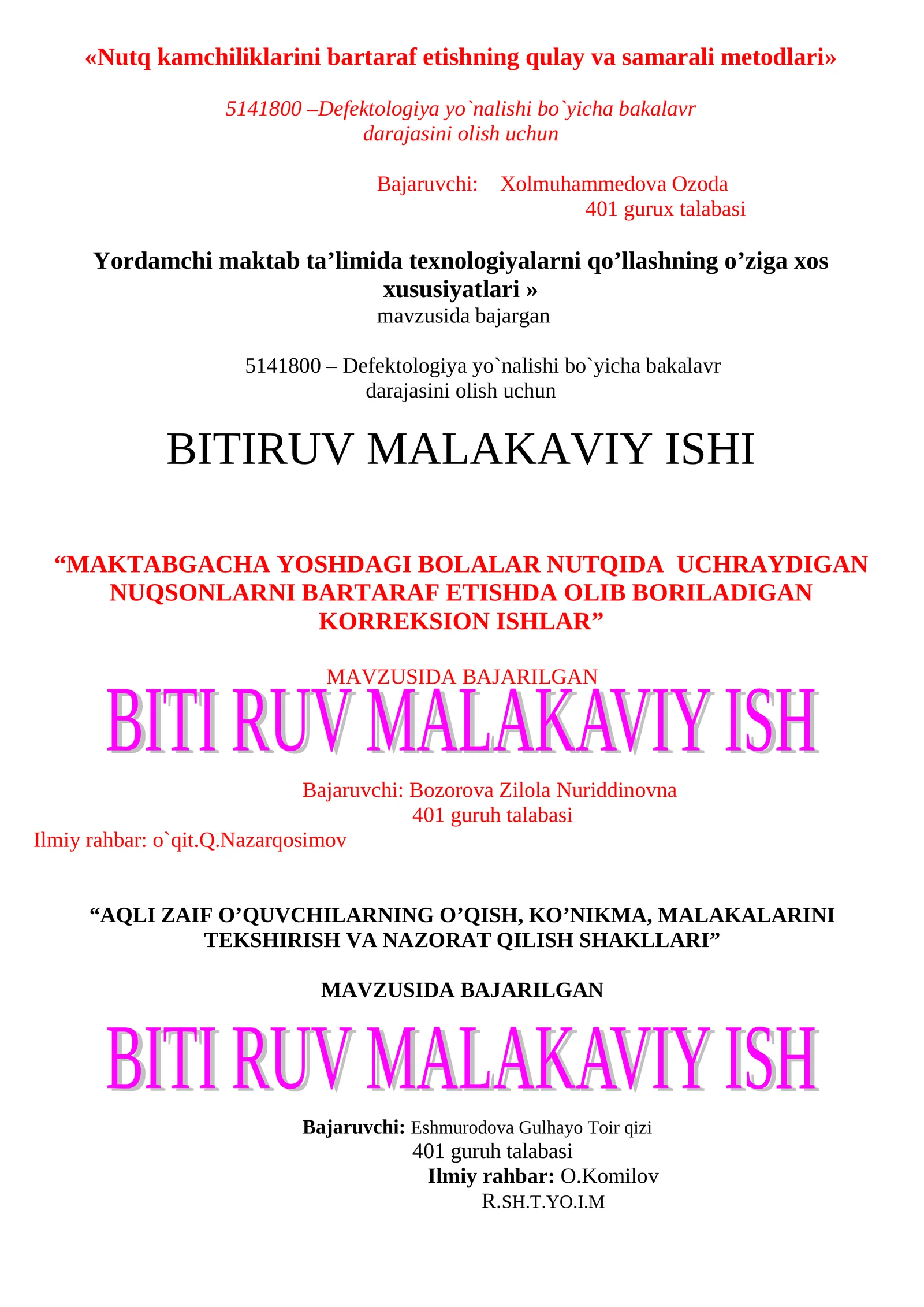Nutq kamchiliklarini bartaraf etishning qulay va samarali metodlari