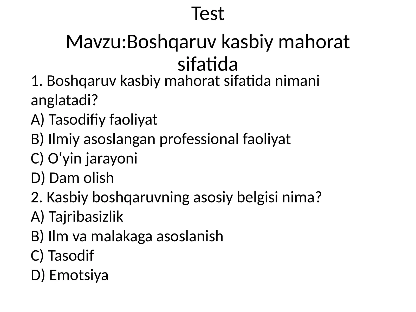 Boshqaruv kasbiy mahorat sifatida