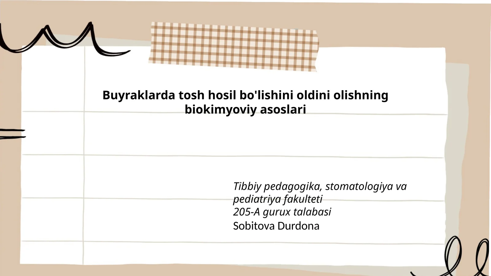 Buyraklarda tosh hosil bo'lishini oldini оlishning biokimyoviy asoslari