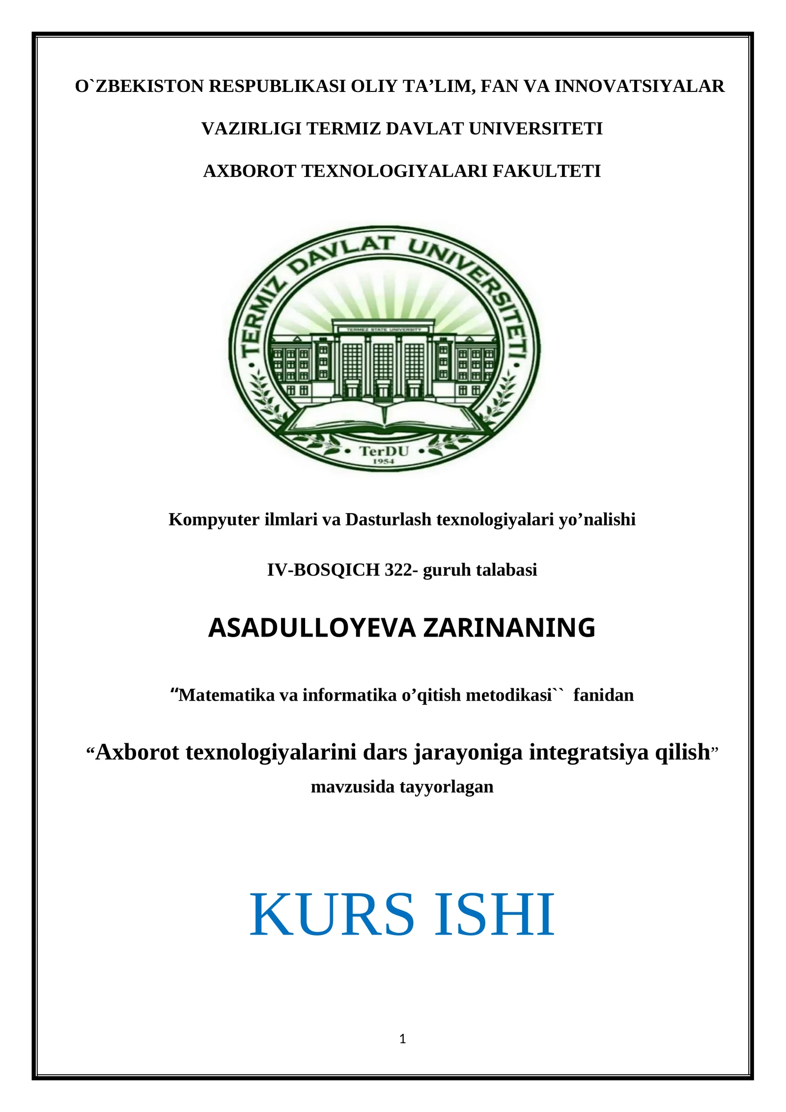 Axborot texnologiyalarini dars jarayoniga integratsiya qilish