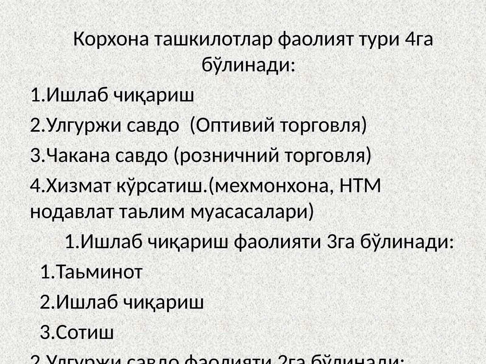 Корхона ташкилотлар фаолият тури