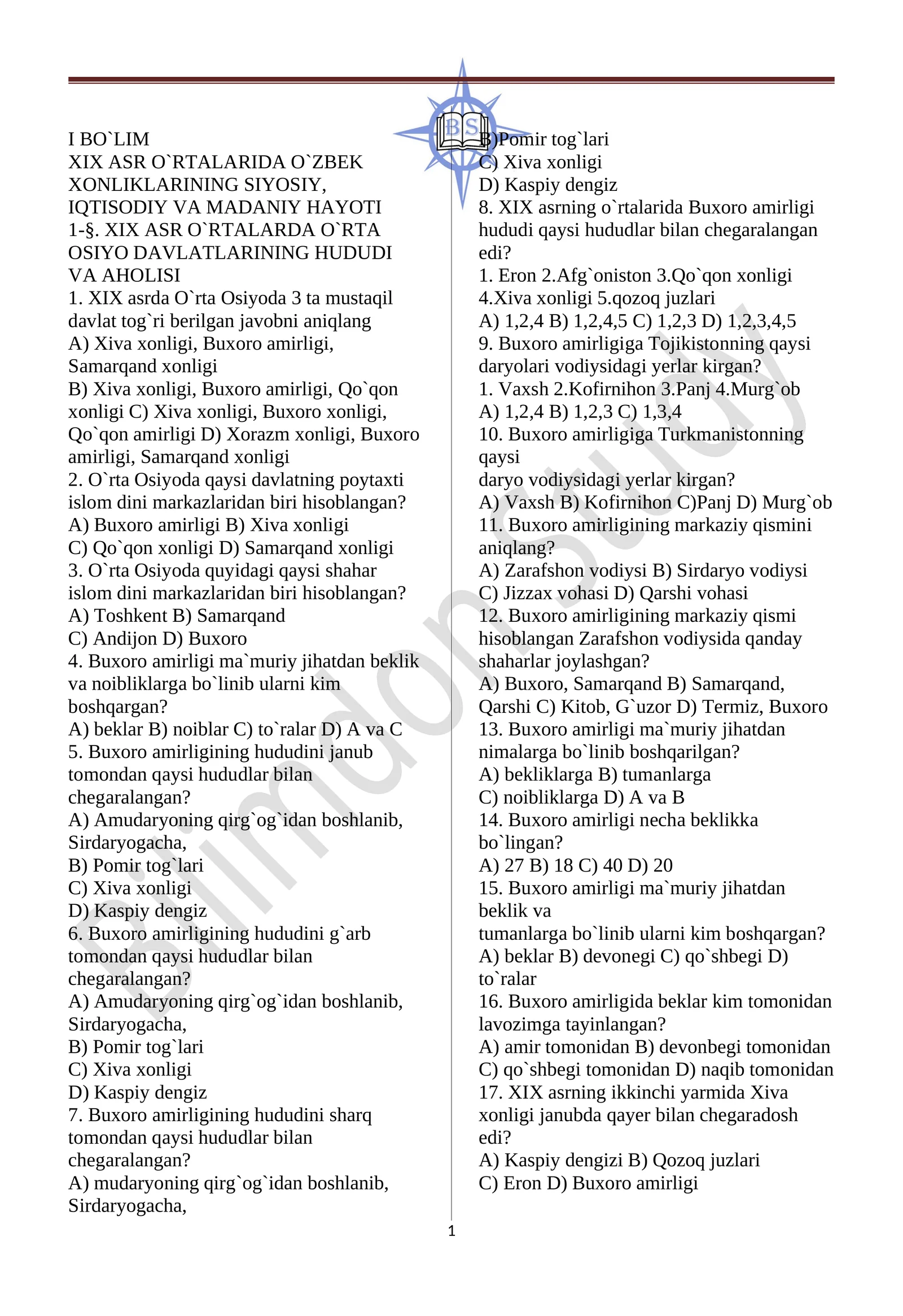 O‘rta Osiyo mustaqil davlatlari