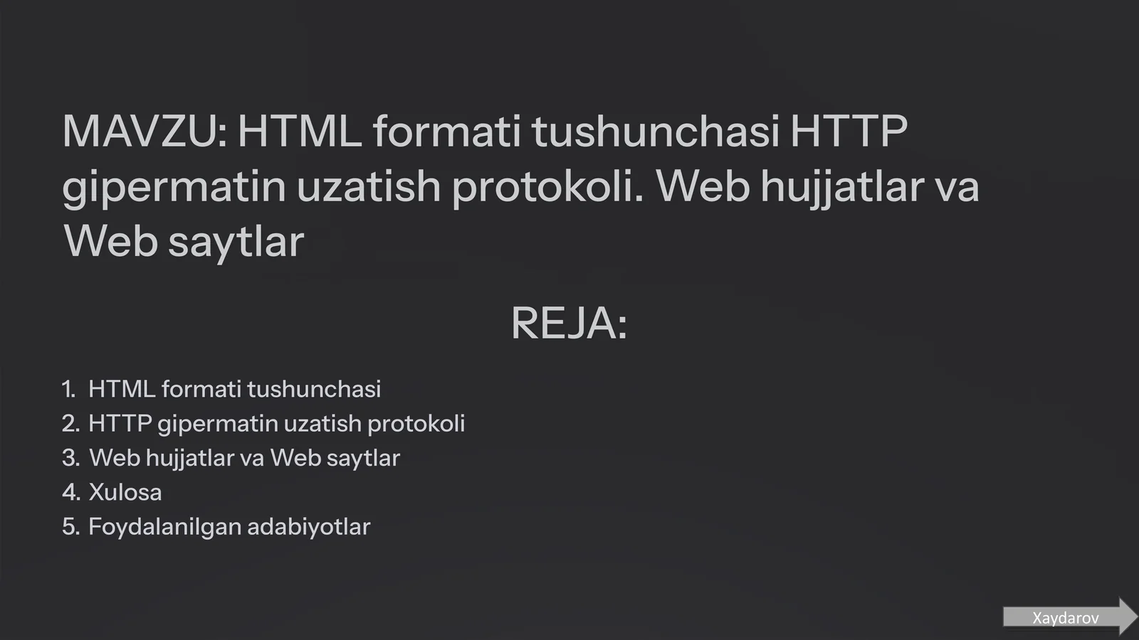 HTML formati tushunchasi