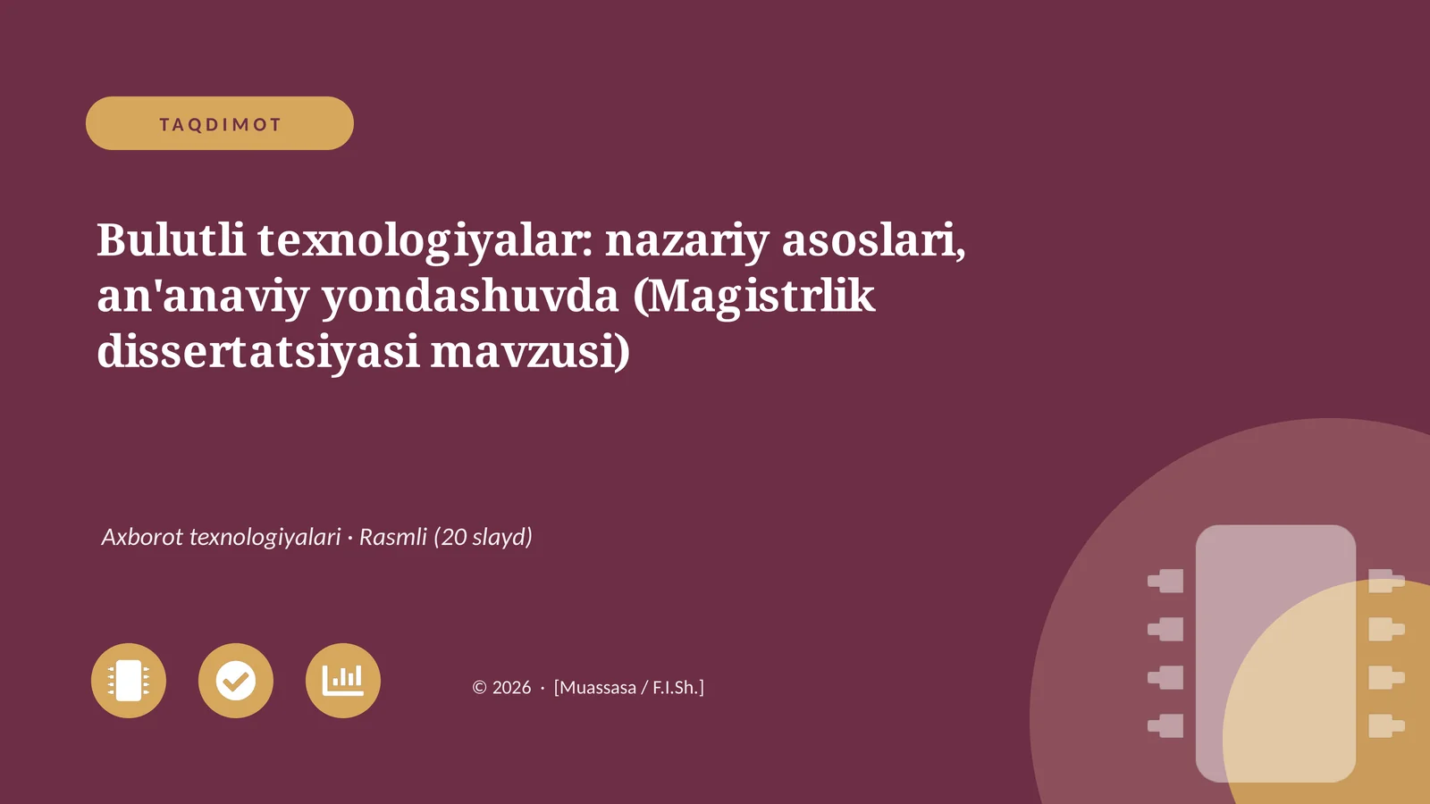 Bulutli texnologiyalar: nazariy asoslari, an'anaviy yondashuvda (Magistrlik dissertatsiyasi mavzusi)
