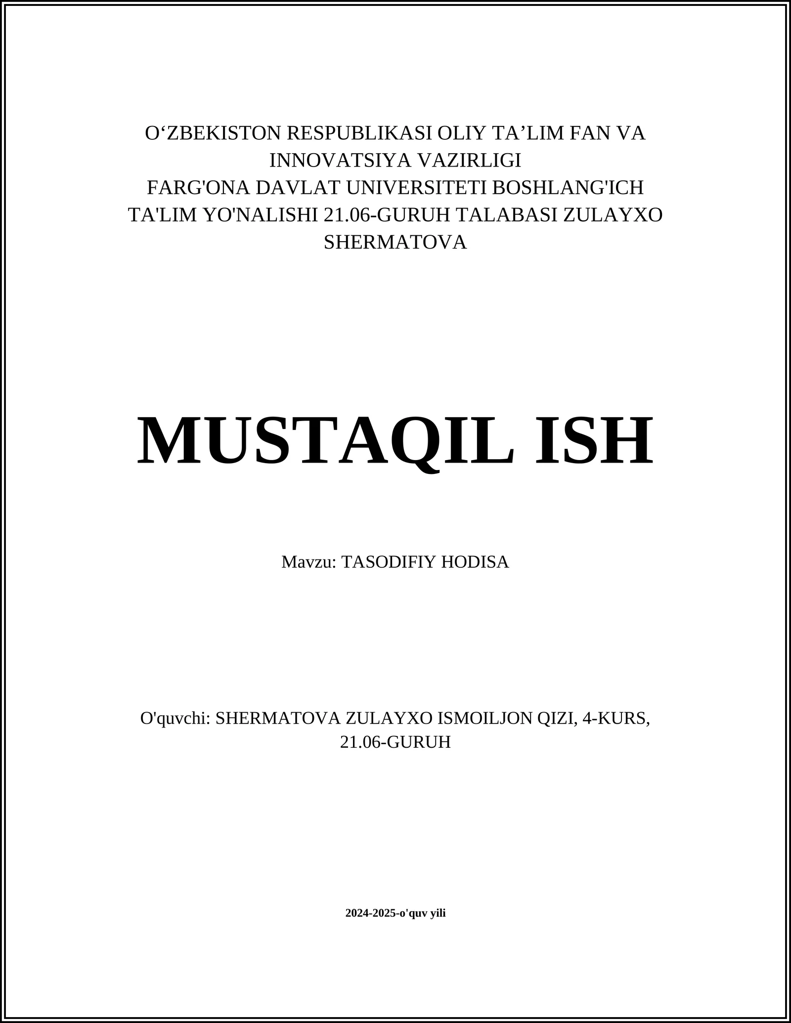 TASODIFIY HODISA