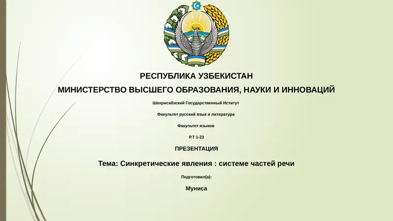 Презентация: Синкретические явления: системе частей речи