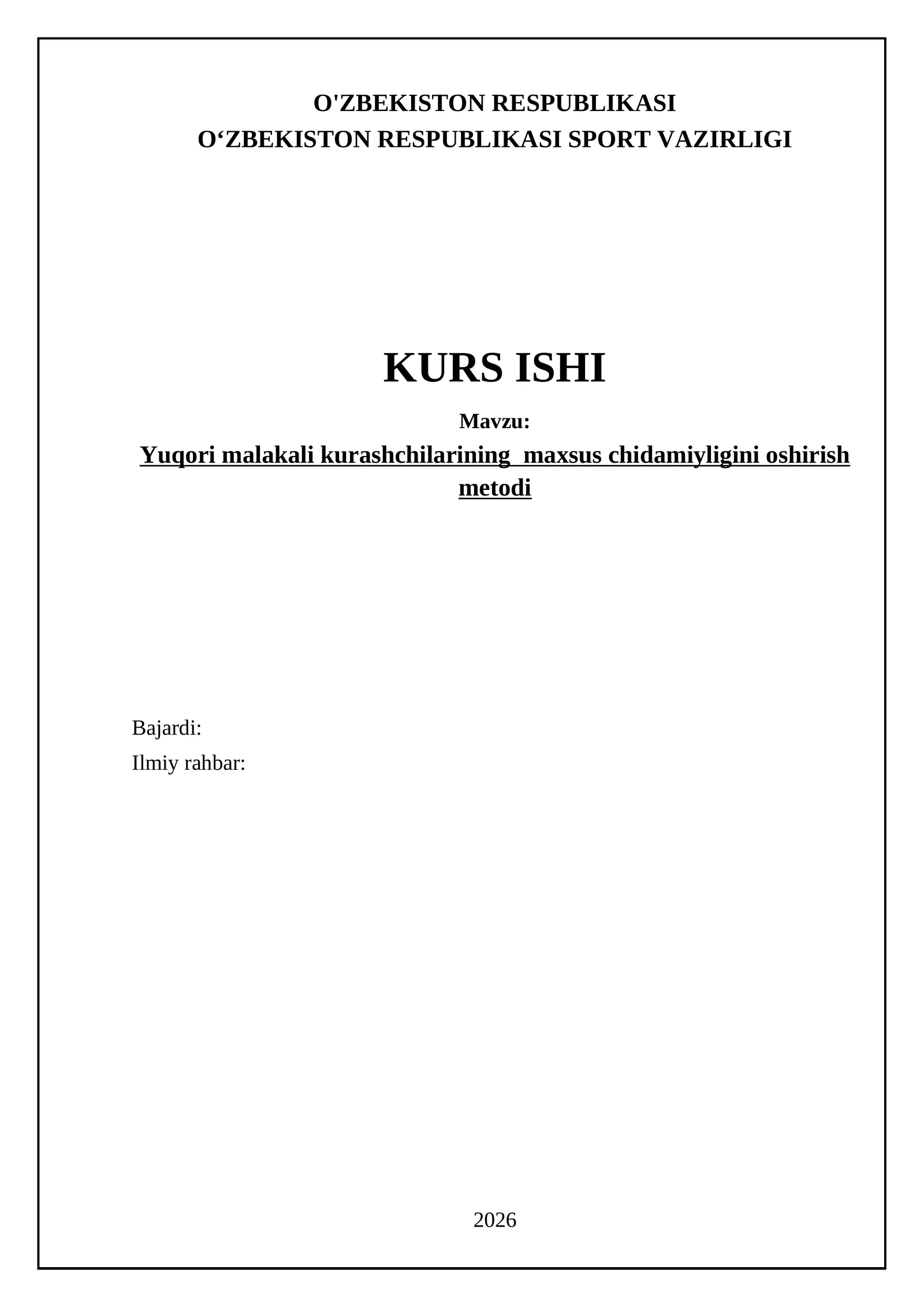 Yuqori malakali kurashchilarining maxsus chidamiyligini oshirish metodi