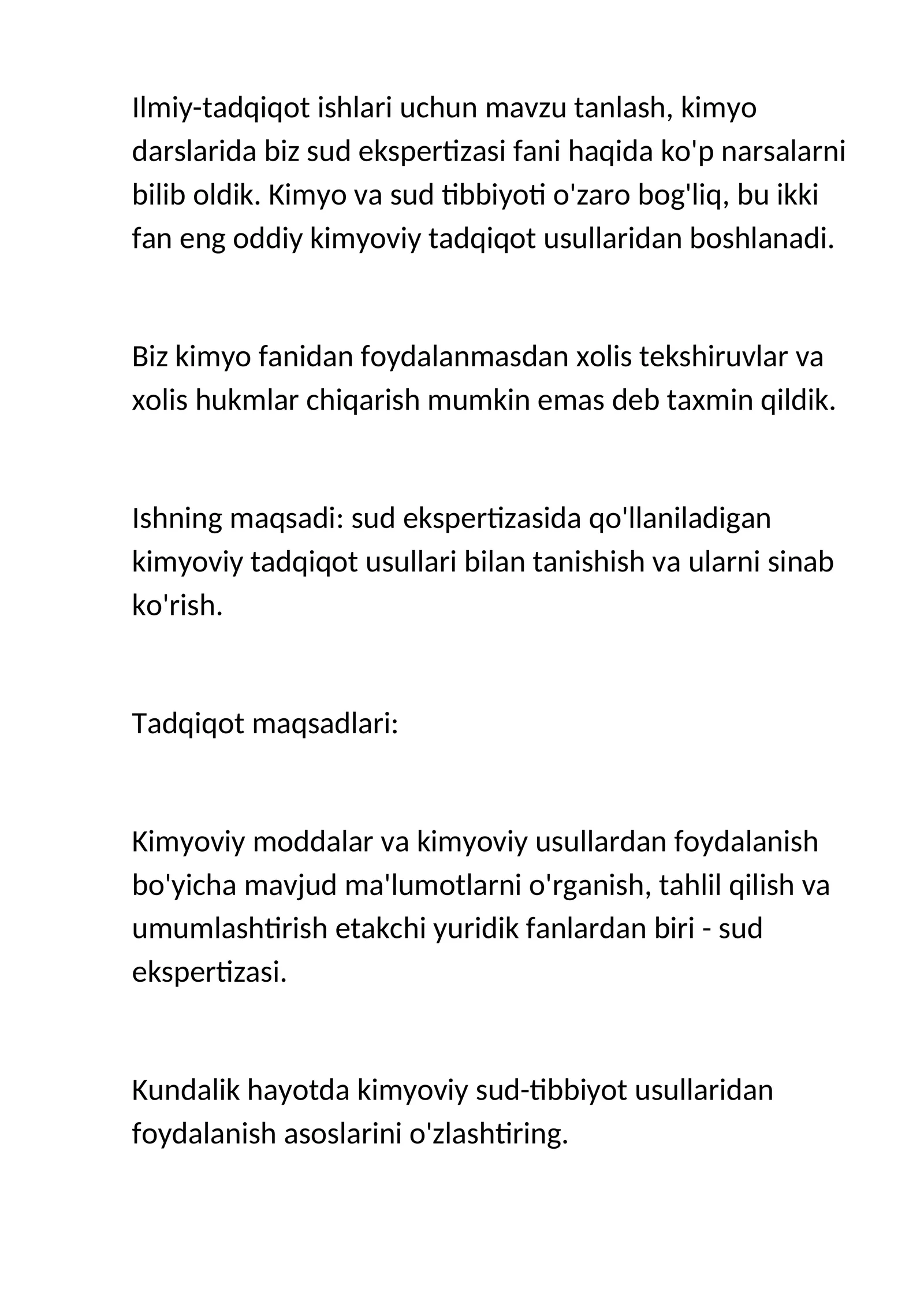 Sud Ekspertizasi va Kimyoviy Tadqiqotlar