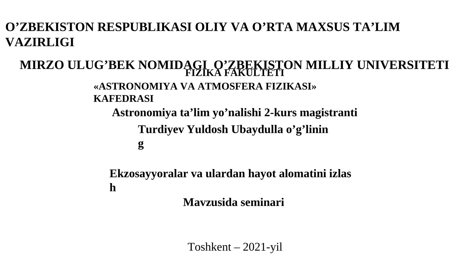 Ekzosayyoralar va ulardan hayot olamini izlash