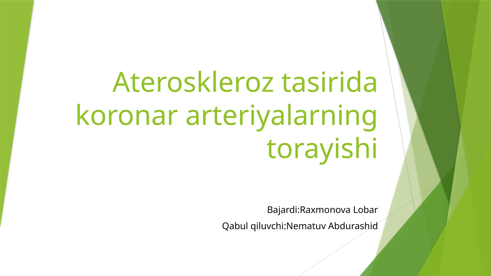 Ateroskleroz tasiridakoronar arteriyalarning torayishi
