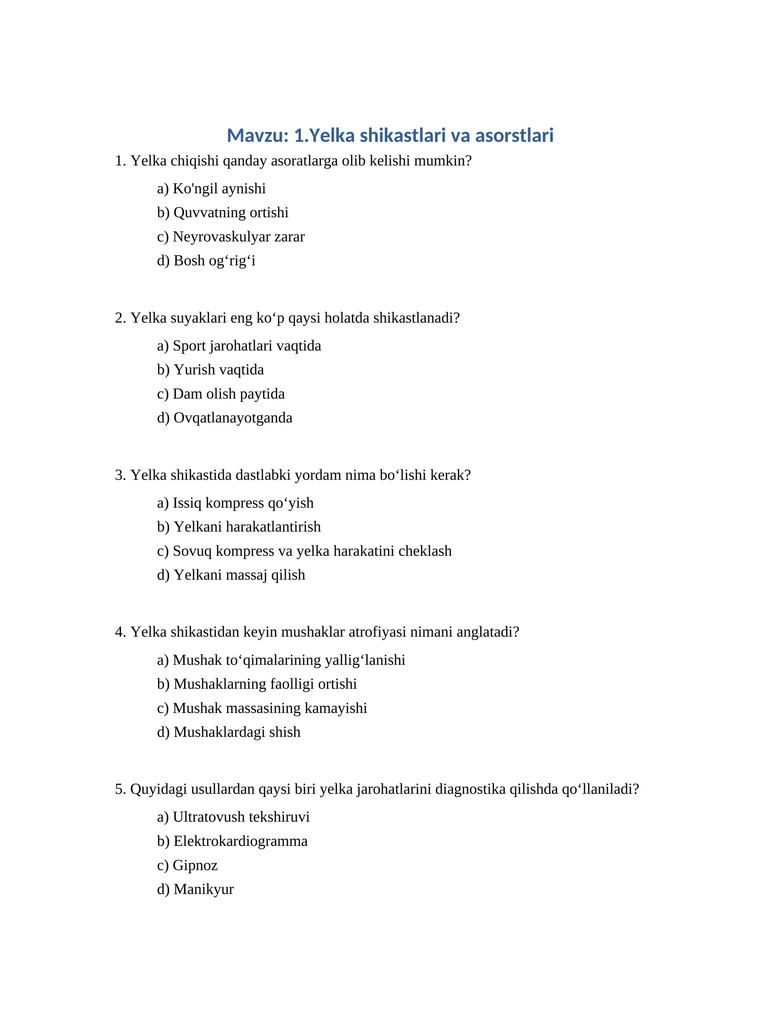 Yelka shikastlari va asorstlari