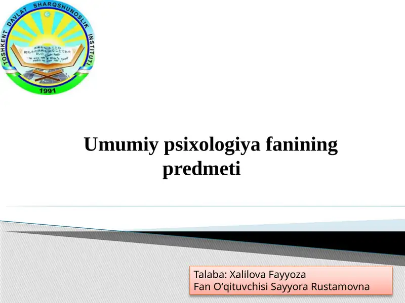 Umumiy psixologiya fanining predmeti