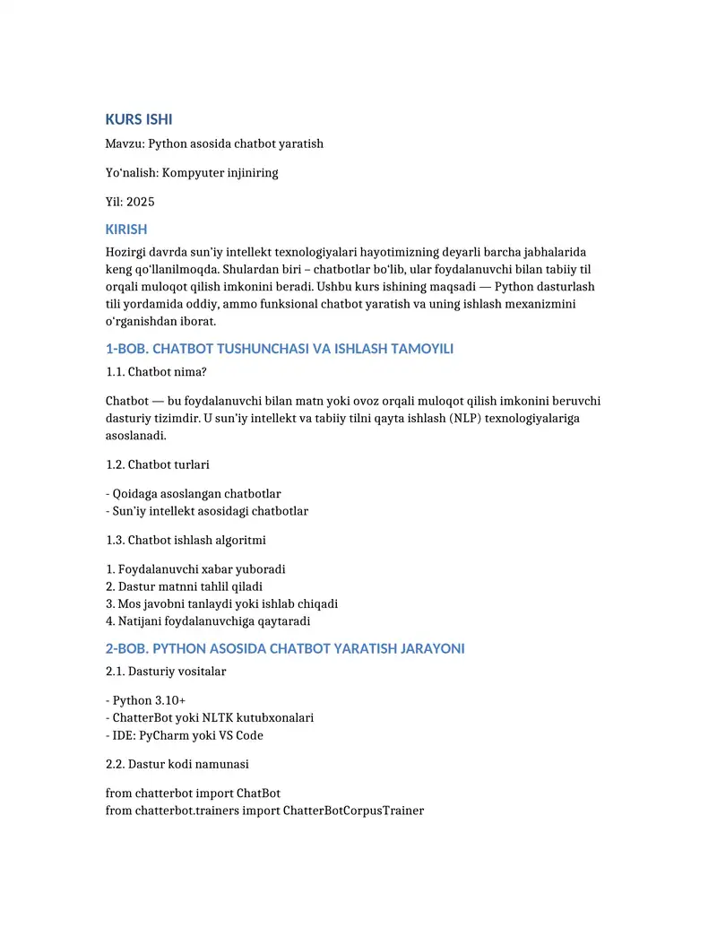 Phyton tilida chat bot yaratish