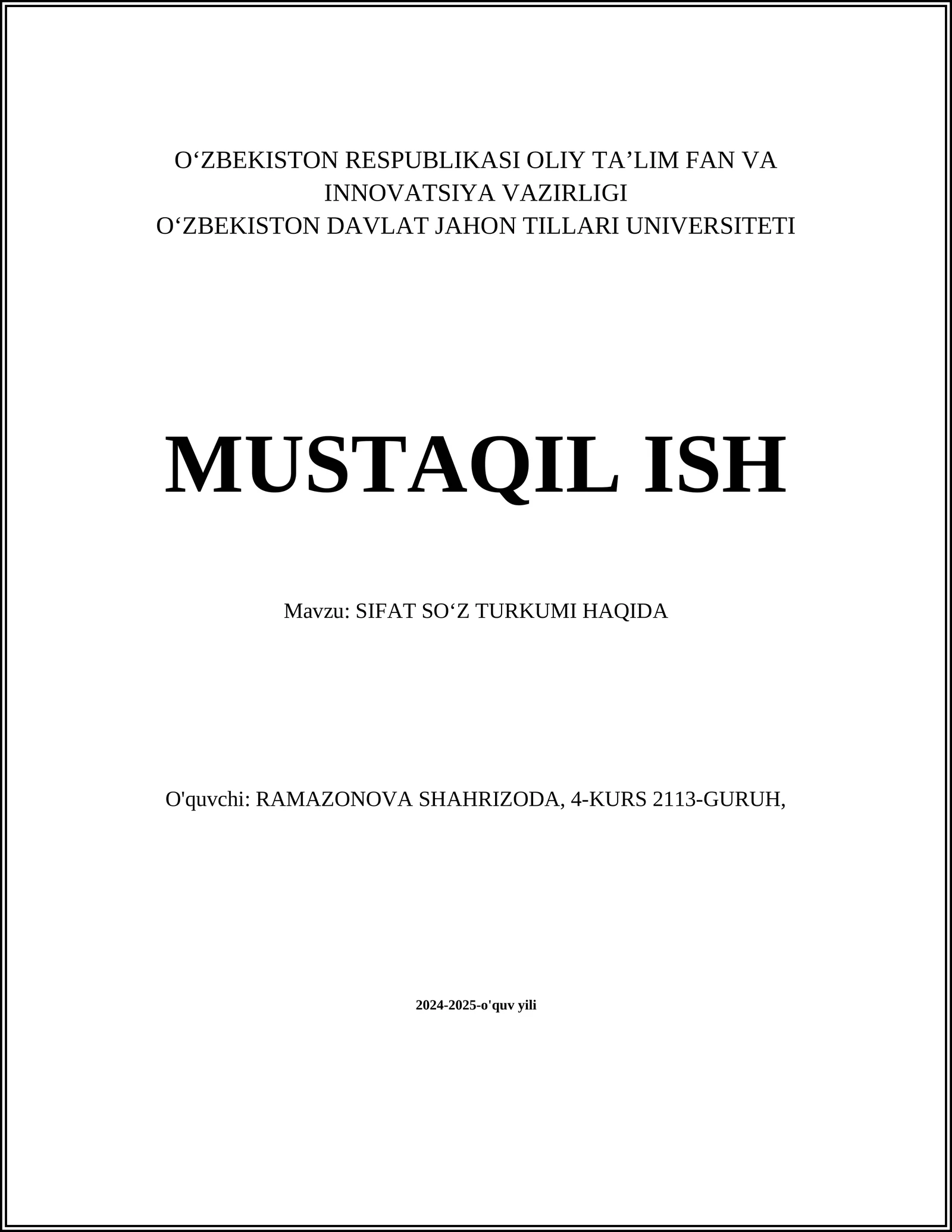 SIFAT SOʻZ TURKUMI HAQIDA