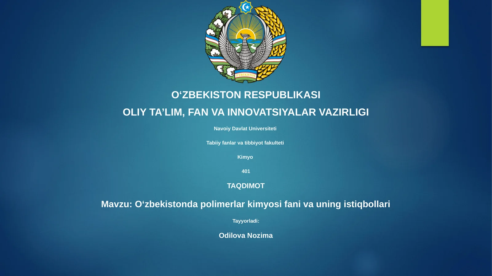 O‘zbekistonda polimerlar kimyosi fani va uning istiqbollari