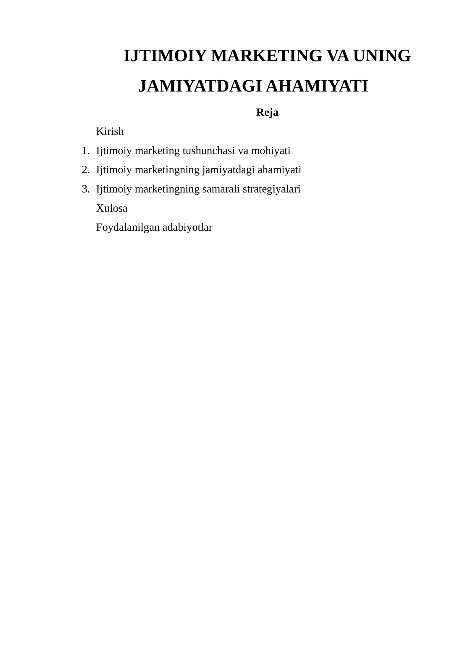 IJTIMOIY MARKETING VA UNING JAMIYATDAGI AHAMIYATI