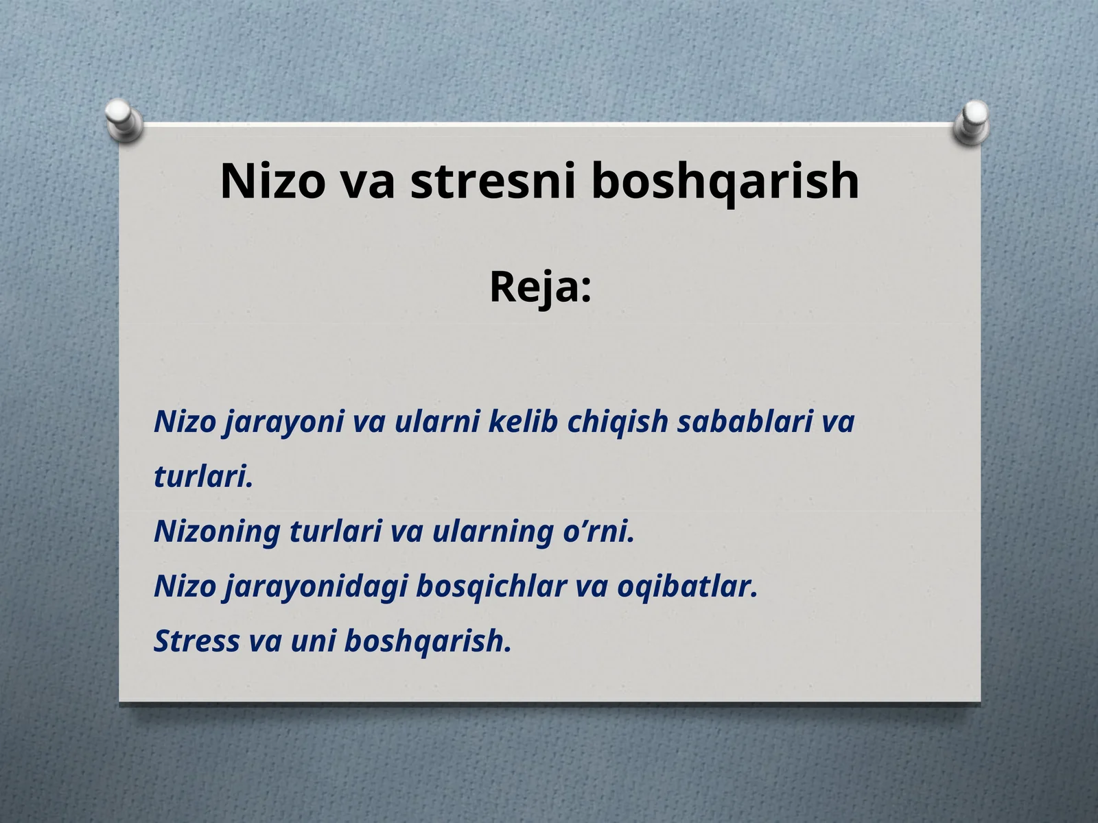 Nizo va stresni boshqarish