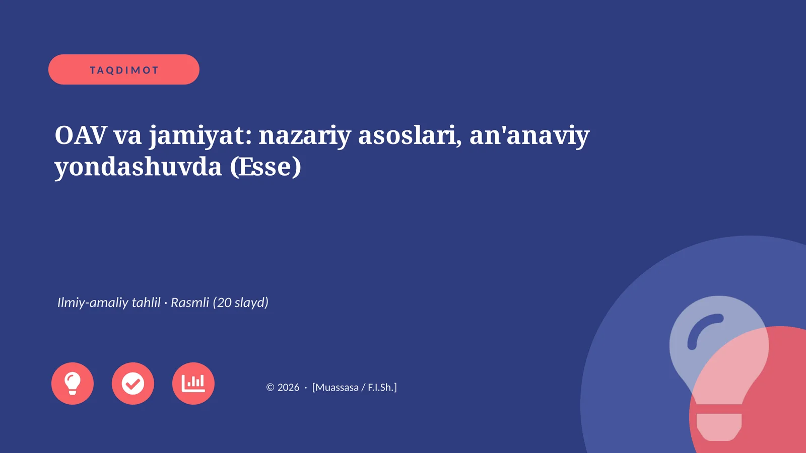 OAV va jamiyat: nazariy asoslari, an'anaviy yondashuvda (Esse)