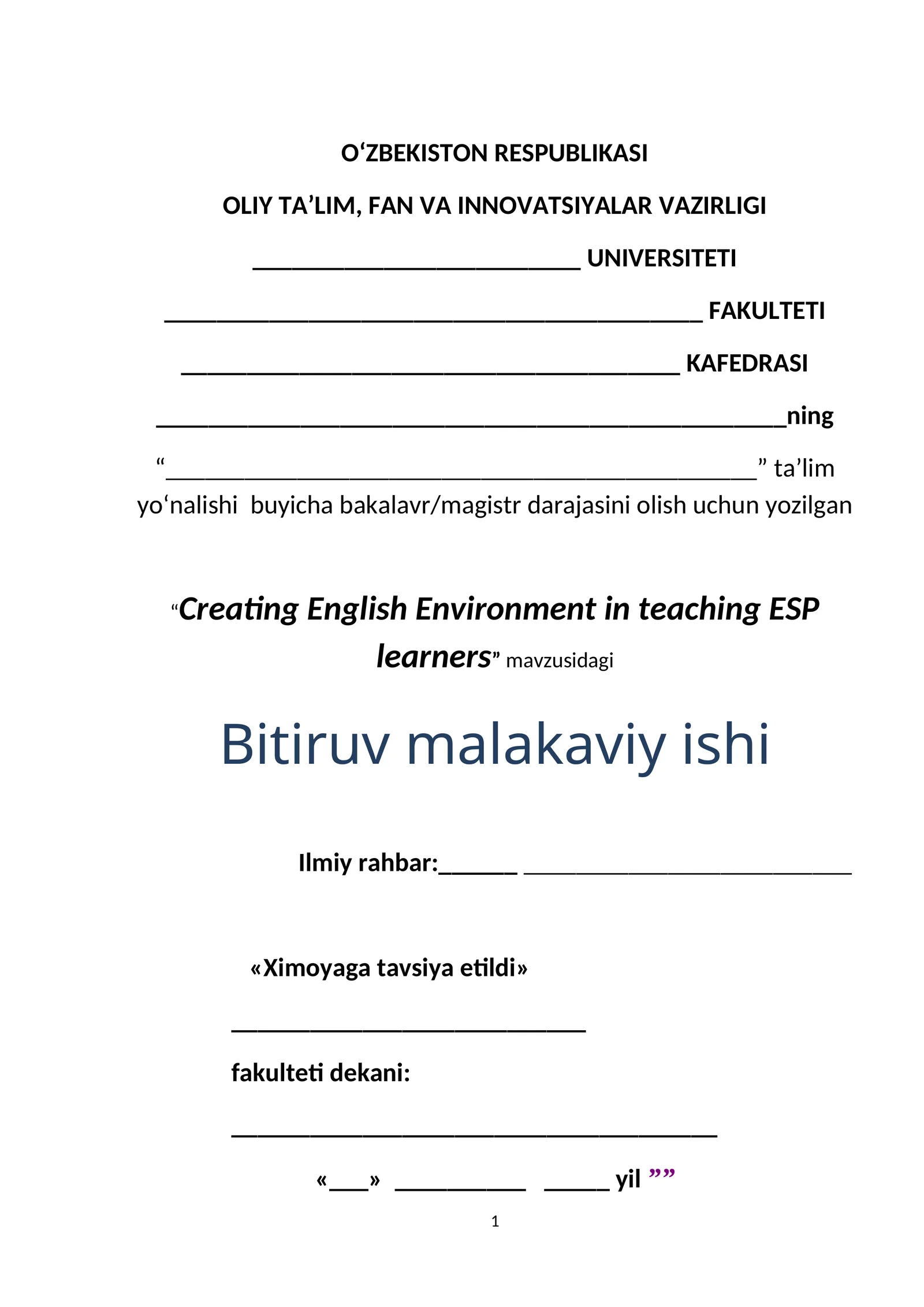 Creating English Environment in teaching ESP learners
