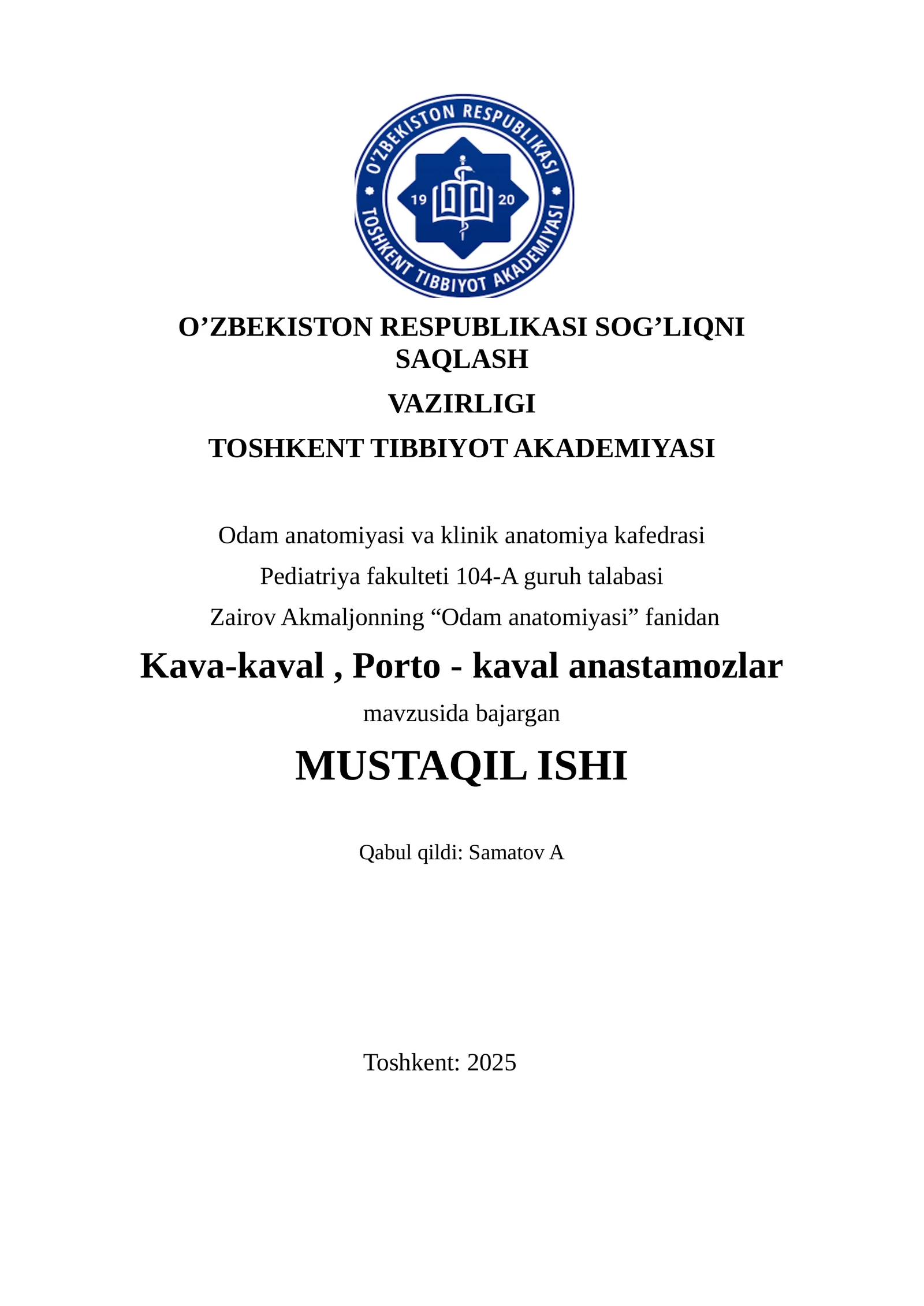Kava-kaval, Porto - kaval anastamozlar
