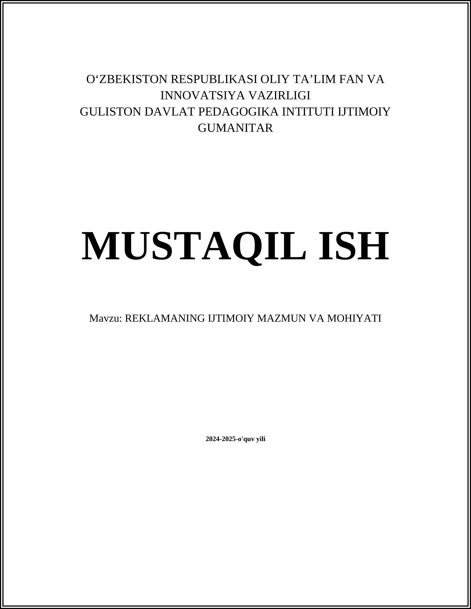 REKLAMANING IJTIMOIY MAZMUN VA MOHIYATI