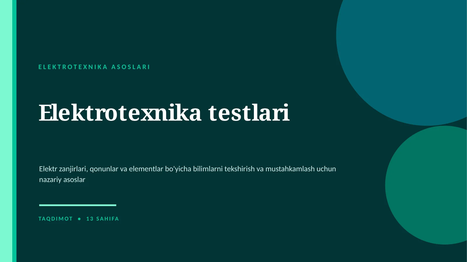 Elektrotexnika testlari