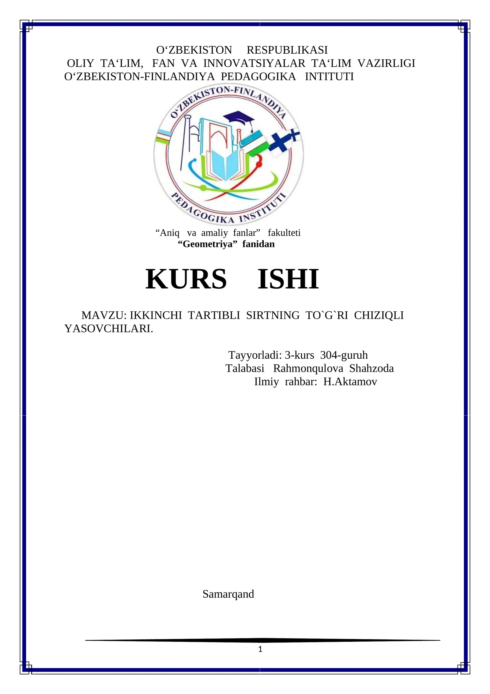 IKKINCHI TARTIBLI SIRTNING TO`G`RI CHIZIQLI YASOVCHILARI