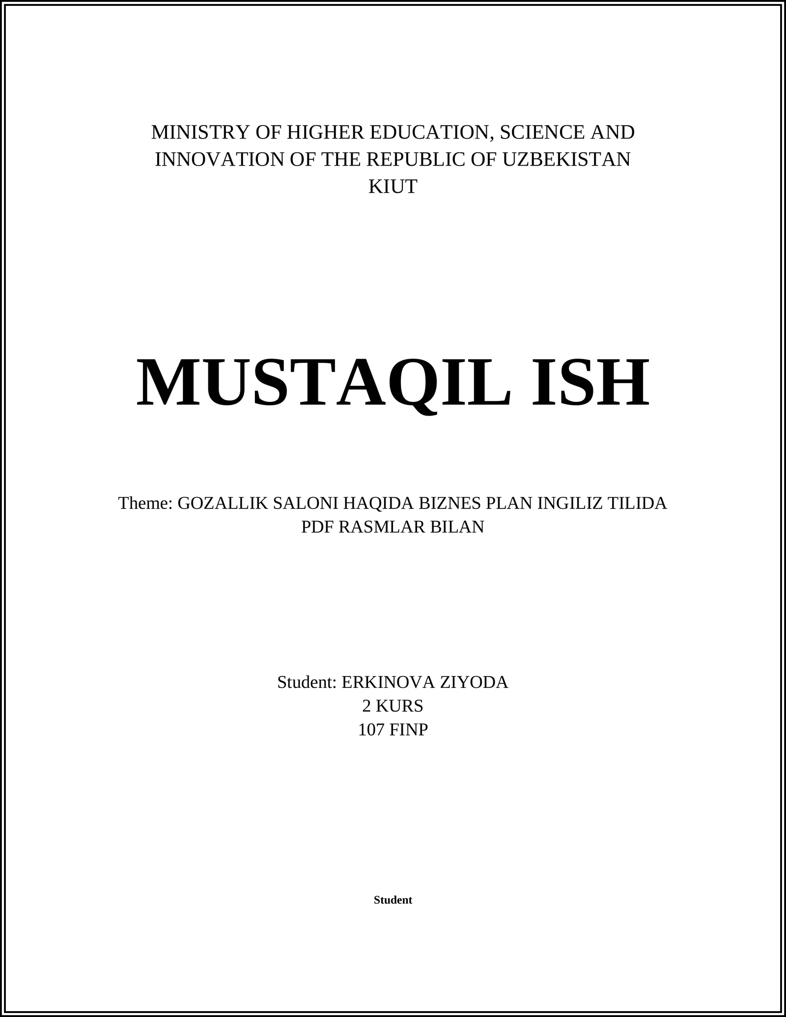 GOZALLIK SALONI HAQIDA BIZNES PLAN INGILIZ TILIDA PDF RASMLAR BILAN
