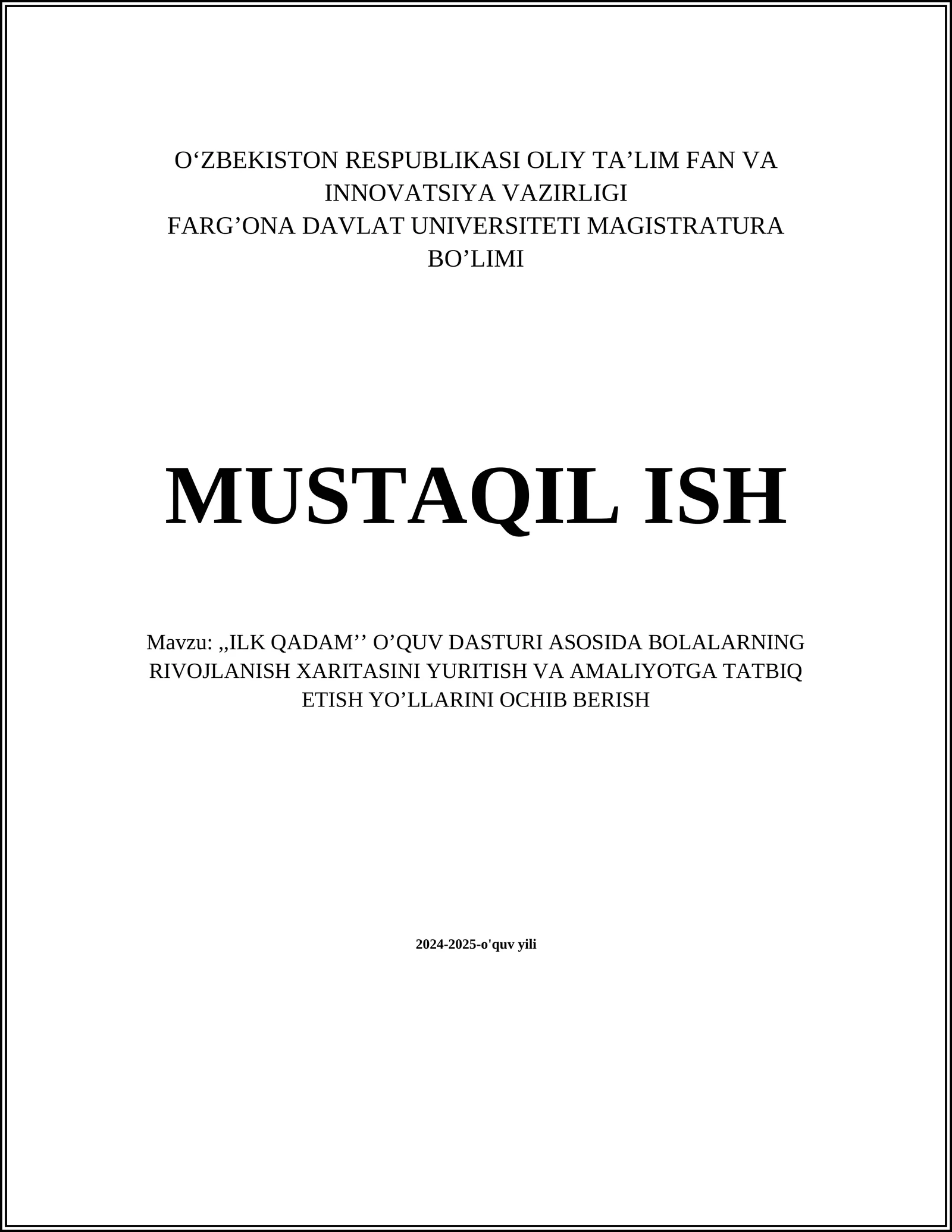 "ILK QADAM" O’QUV DASTURI