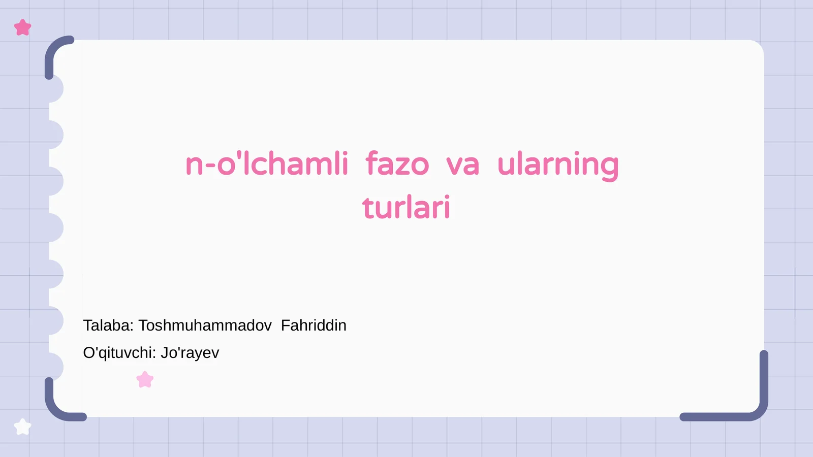 N-o'lchamli fazo va ularning turlari