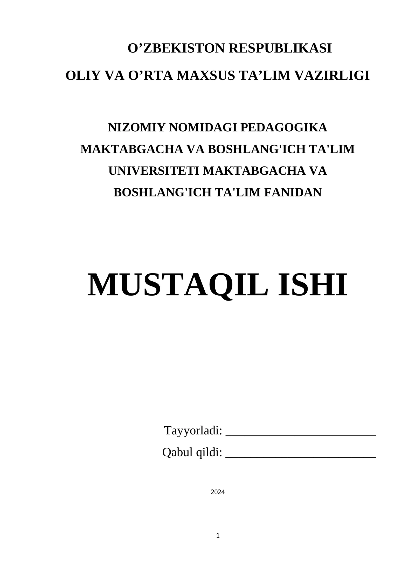 MAKTABGACHA VA BOSHLANG'ICH TA'LIM