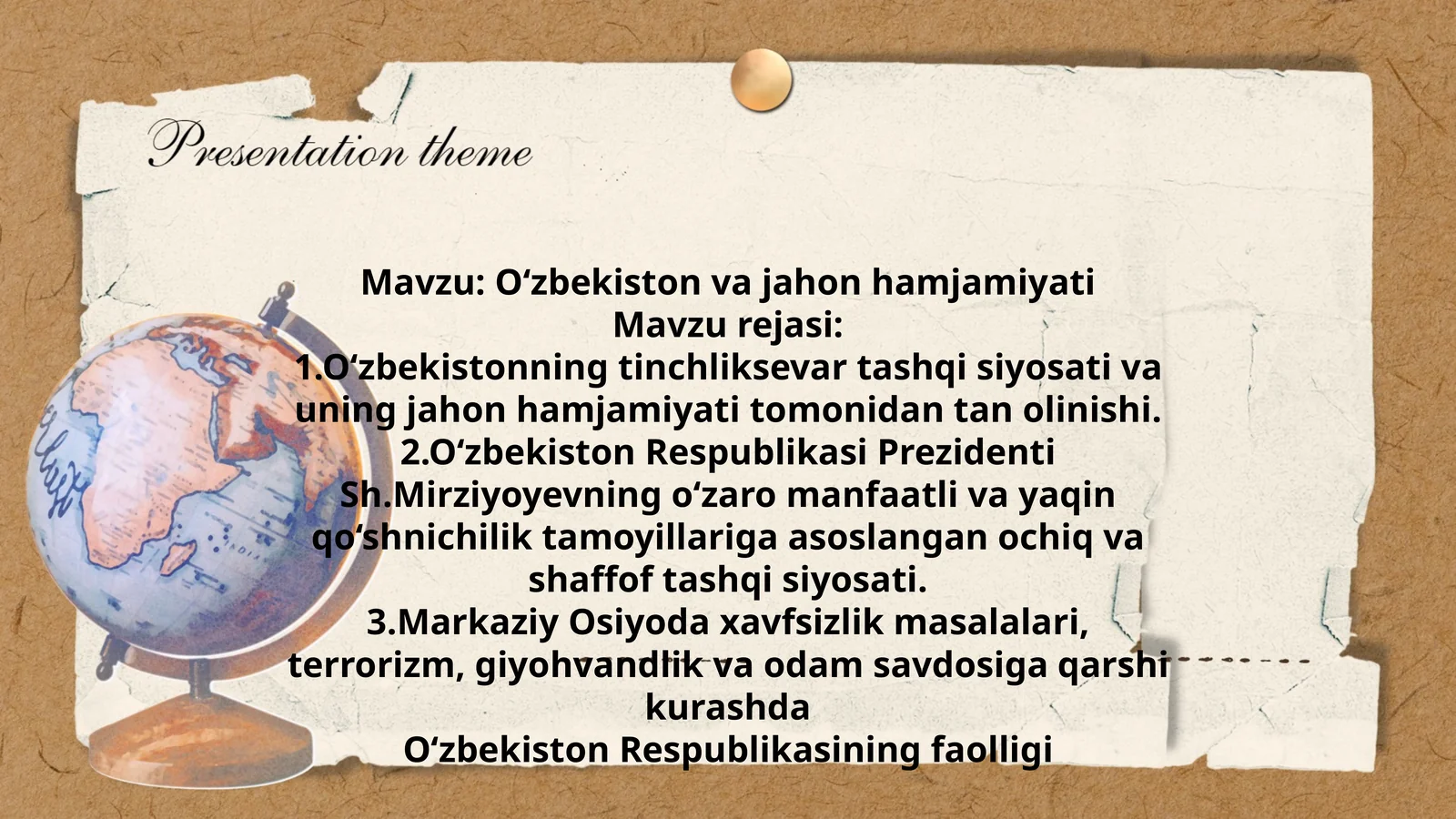 O‘zbekiston va jahon hamjamiyati
