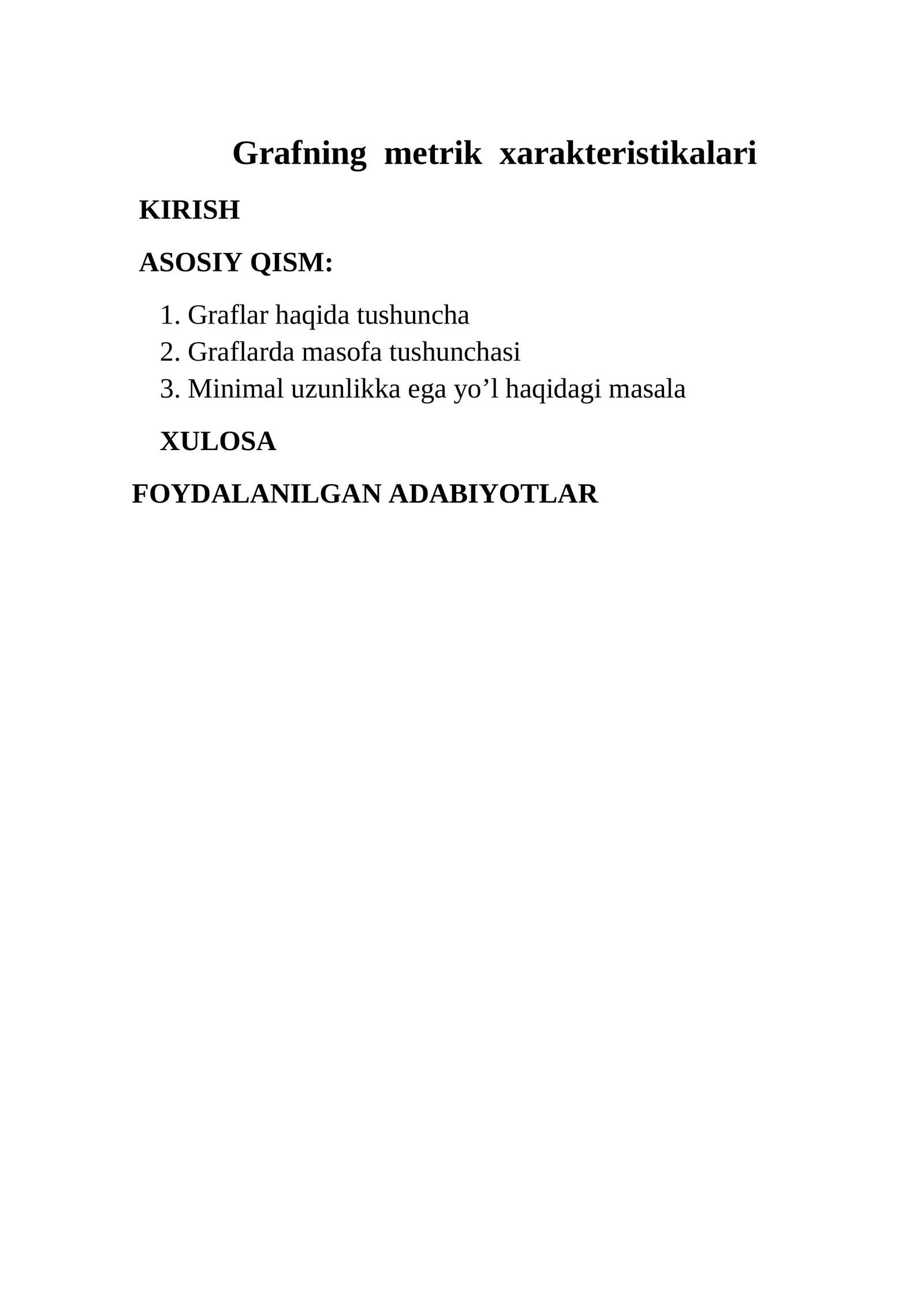 Grafning metrik xarakteristikalari