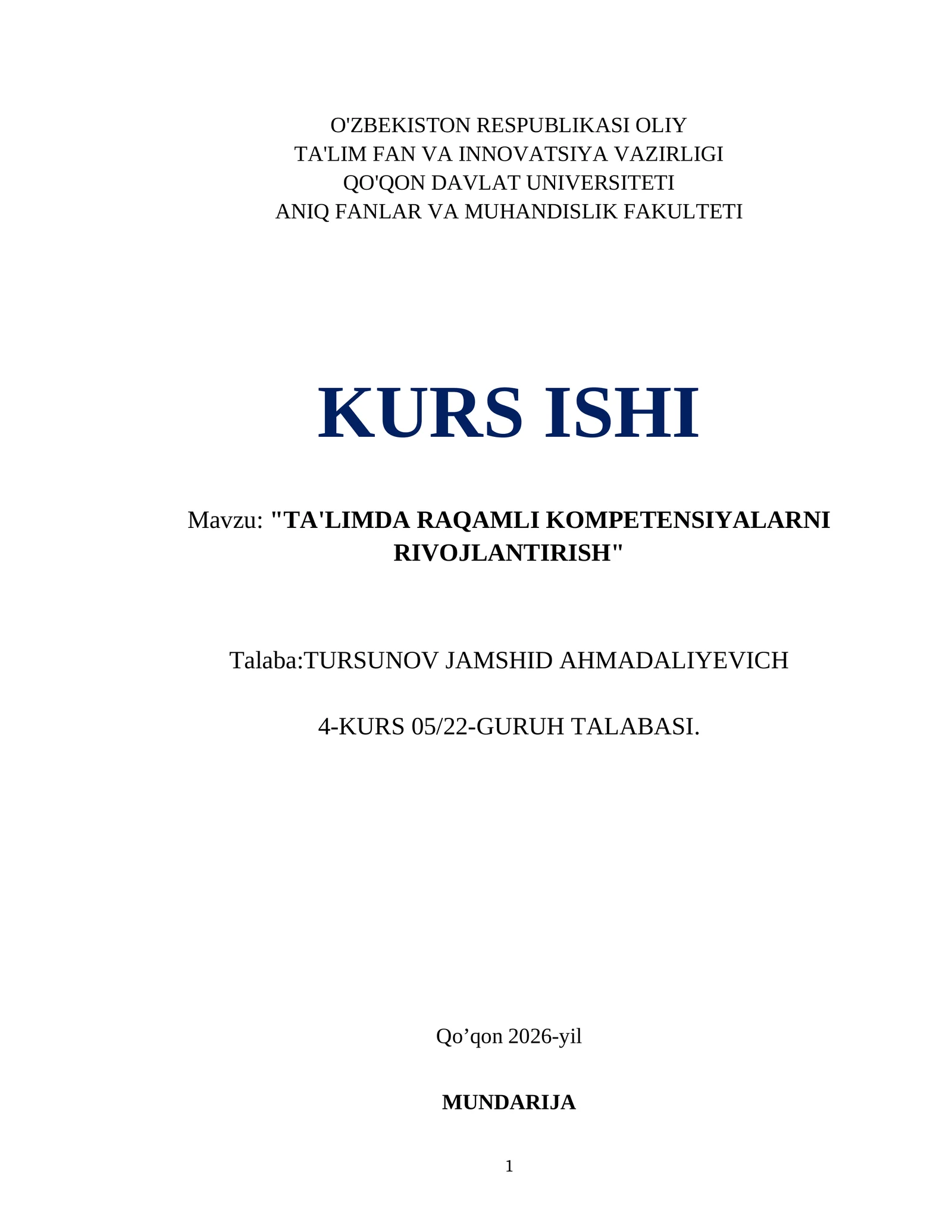 "TA'LIMDA RAQAMLI KOMPETENSIYALARNI RIVOJLANTIRISH"