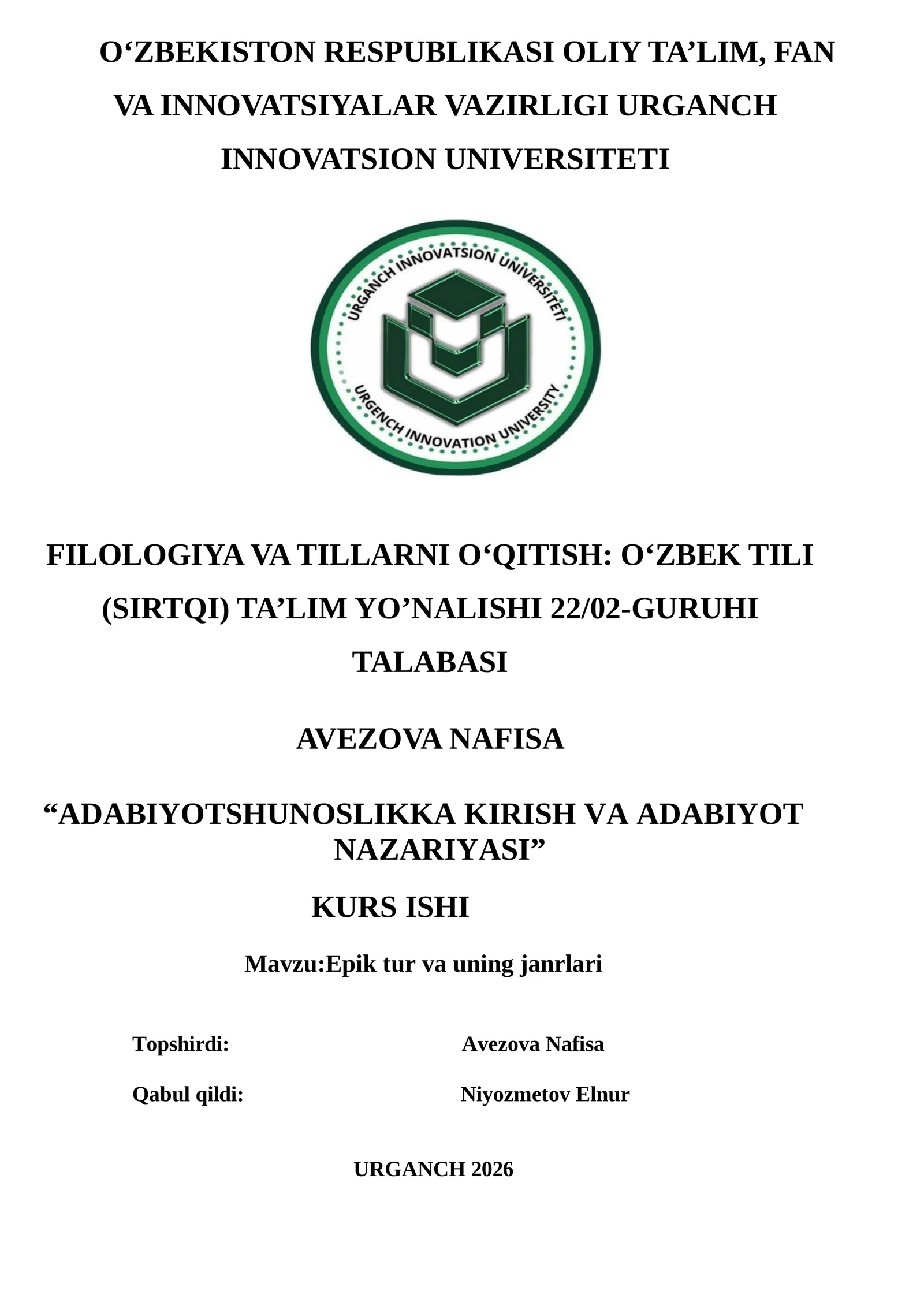 Epik tur va uning janrlari