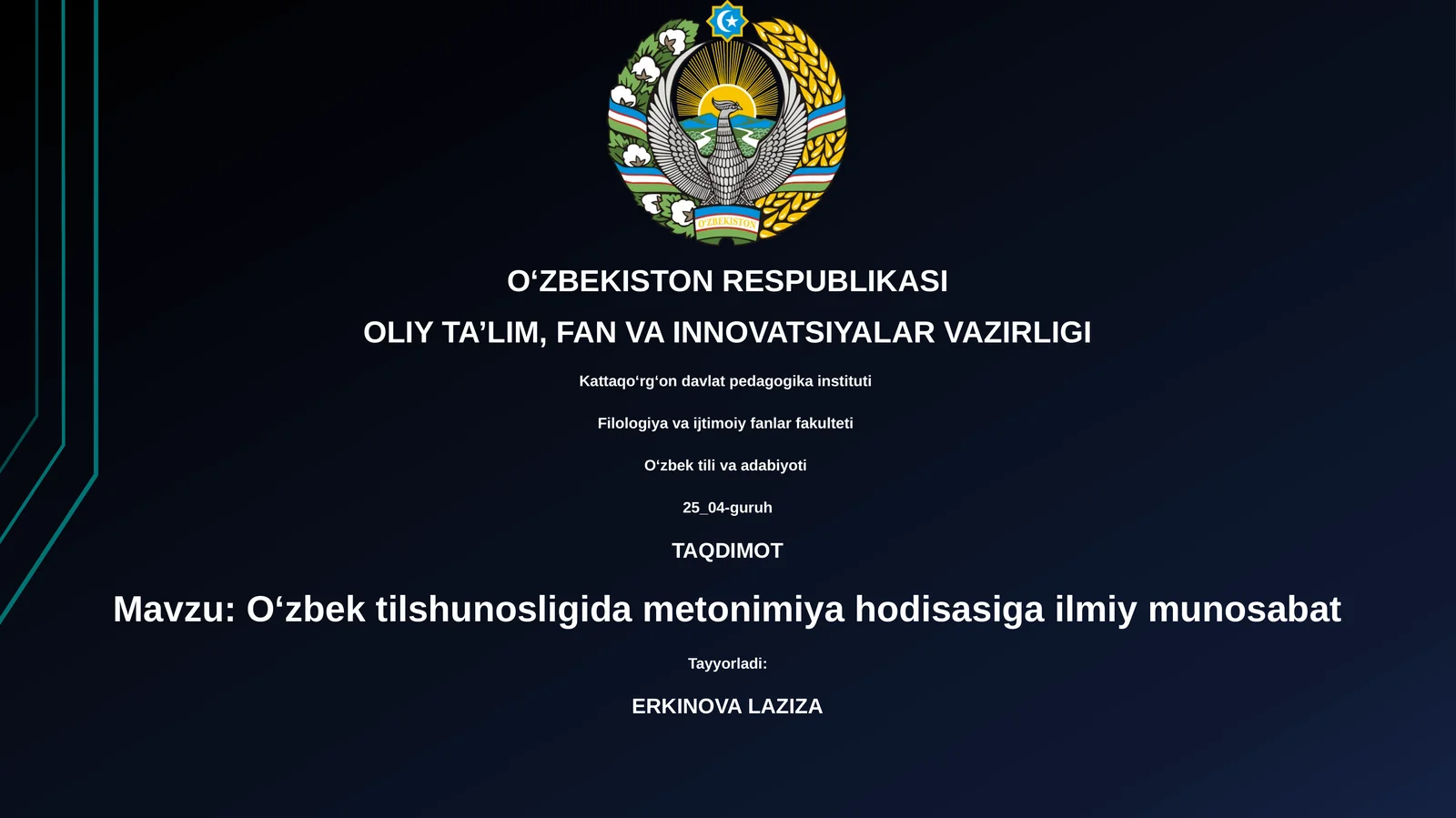 O‘zbek tilshunosligida metonimiya hodisasiga ilmiy munosabat